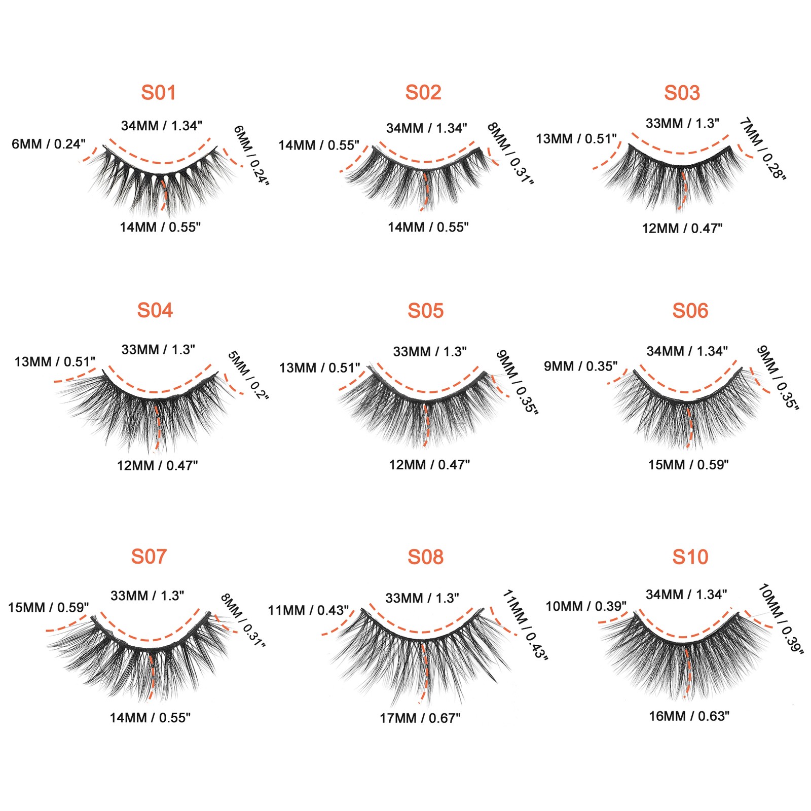 S07 False Eyelashes for Makeup Black 10 Pair