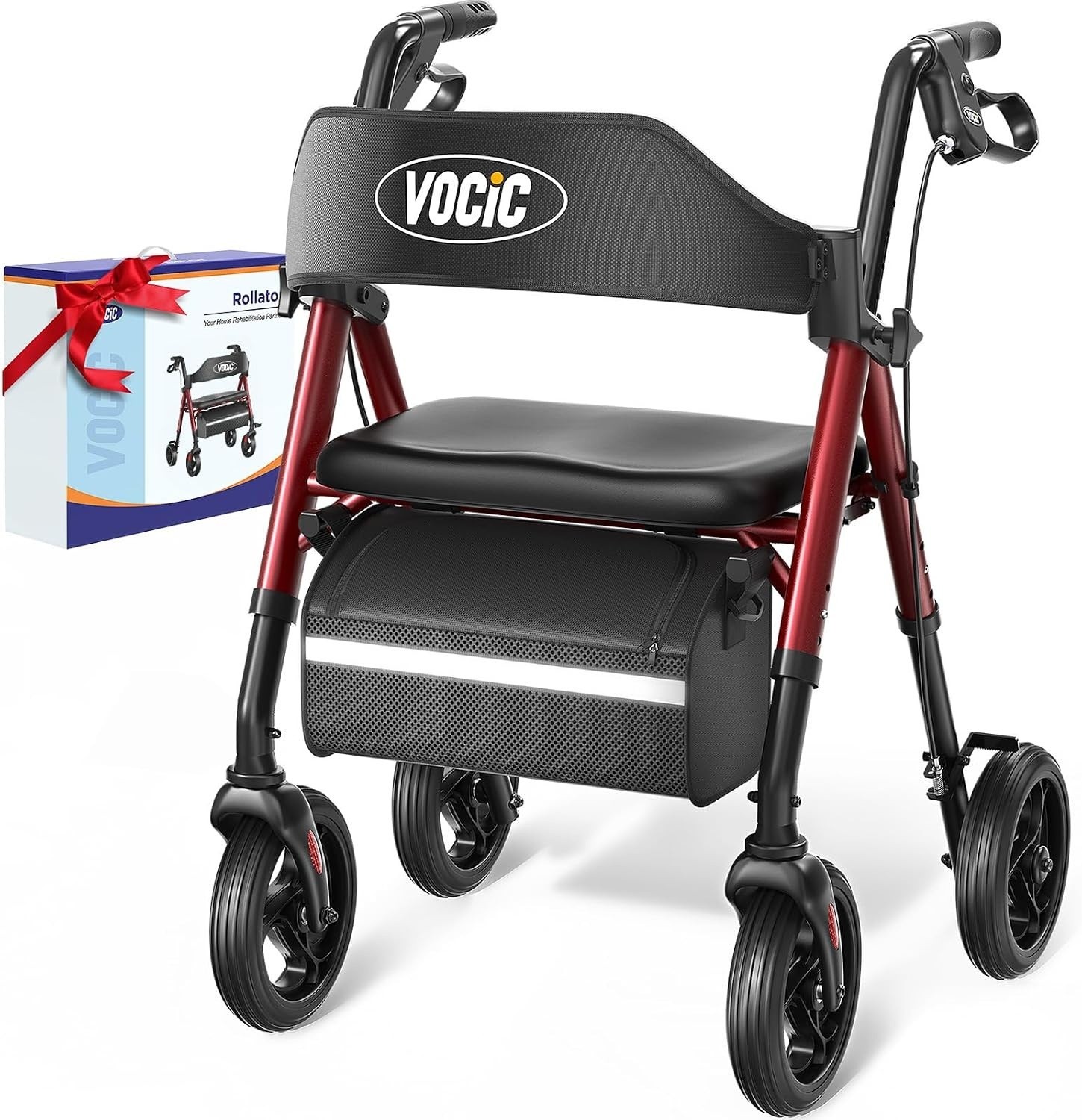 VOCIC Z21 Rollator Walker w/ Seat 8" Wheels Foldable Lightweight