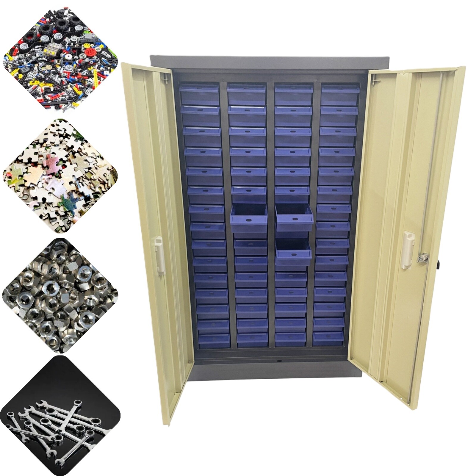 Small Blue 60 Drawers Parts Cabinet with Door Office Cabinet Made of Steel