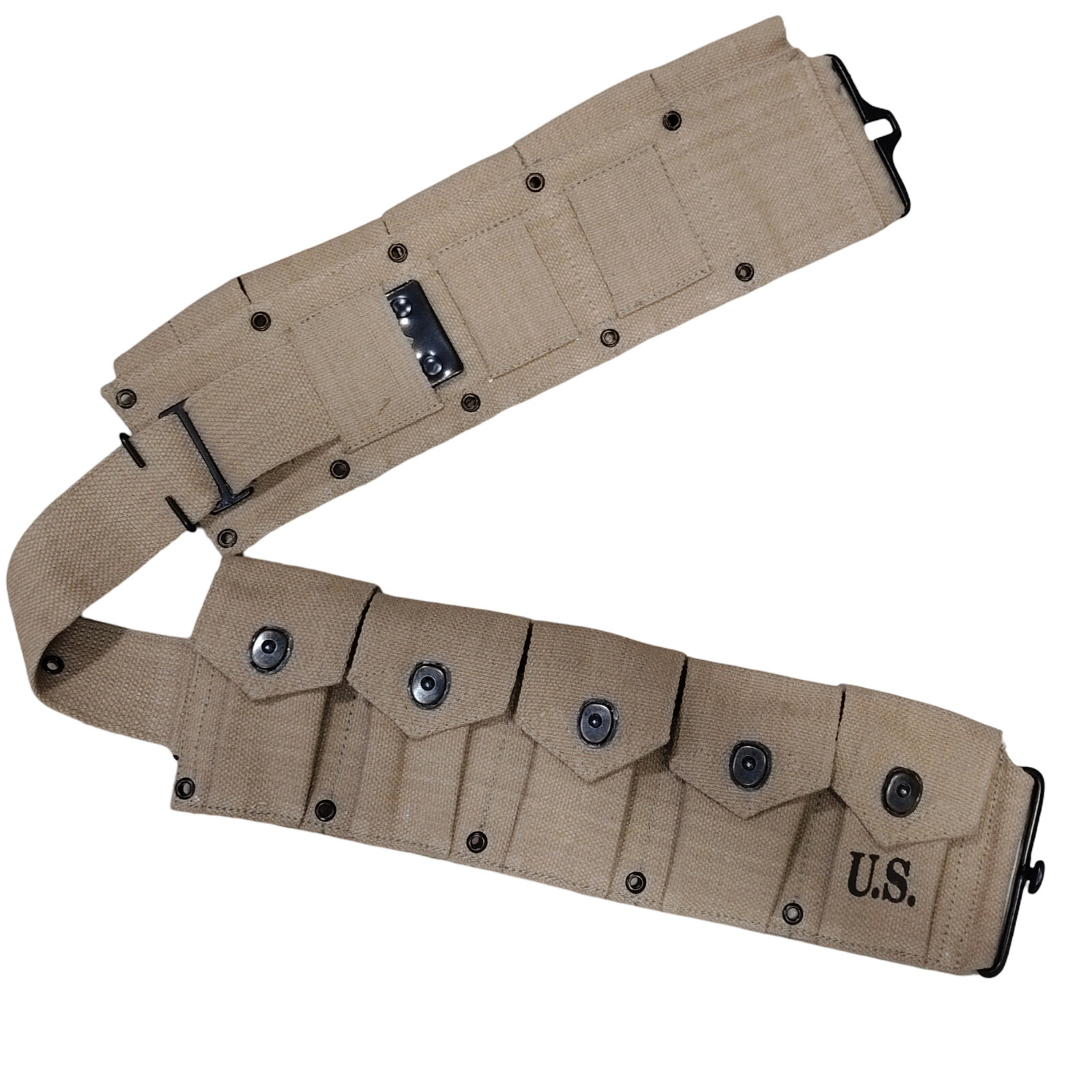WWII U.S. Army M1923 M1 Garand Rifle 10 Pocket Canvas Belt Khaki