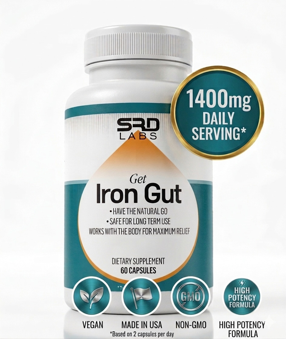 IRON GUT 1400mg Clinical Strength IBS Relief - Bloating & Constipation - 60 Caps