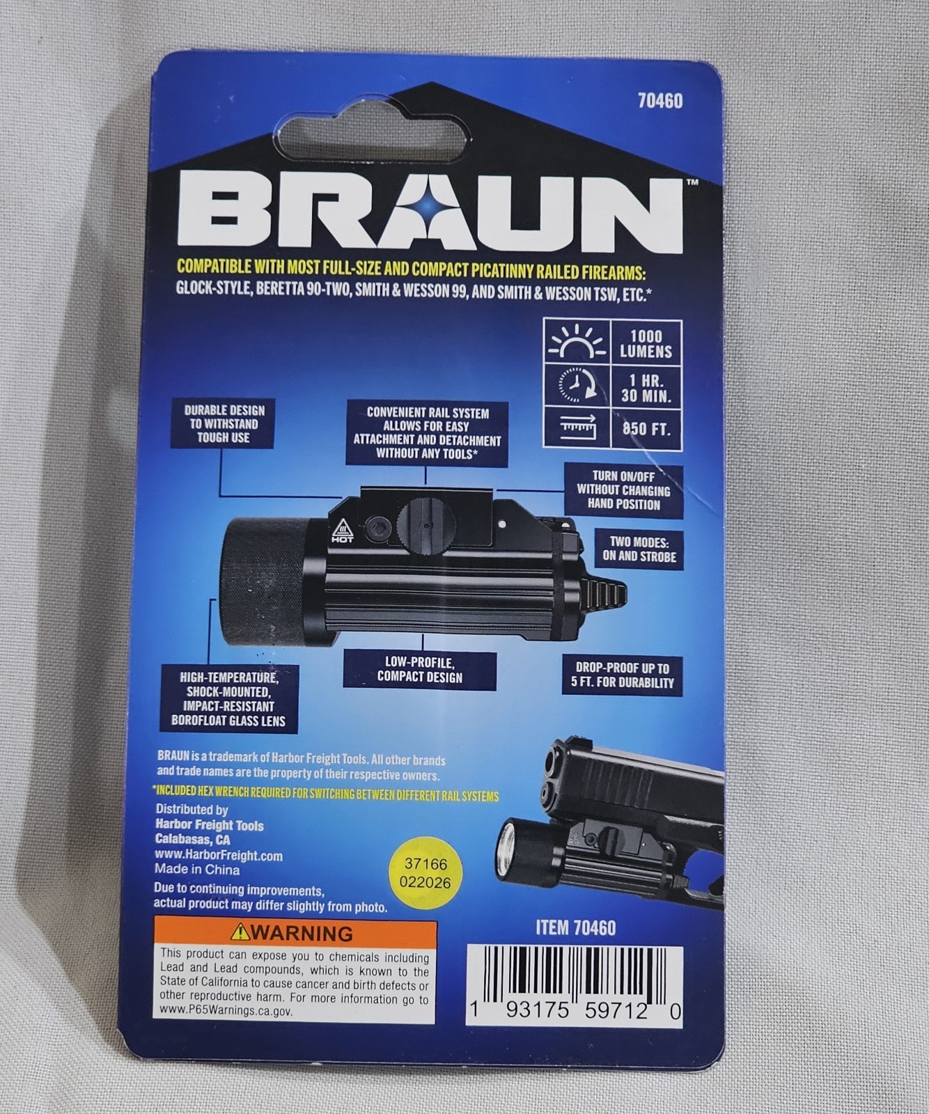 *NEW/SEALED* BRAUN 1000 Lumen Tactical Rail Mount LED Light #70460 W/ADAPTERS