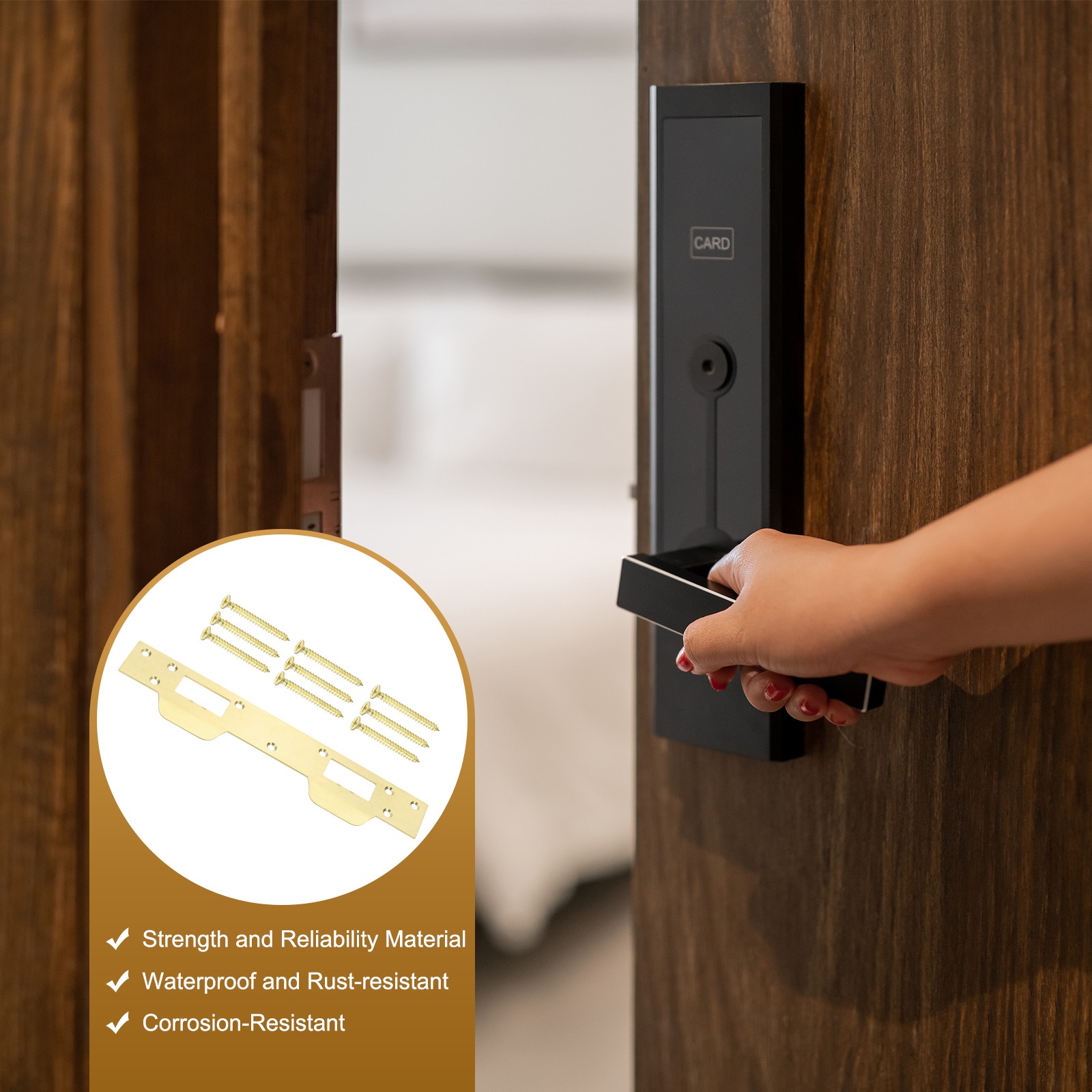 Door Lock Plate, 11" x 2 5/16" for Security (Gold)