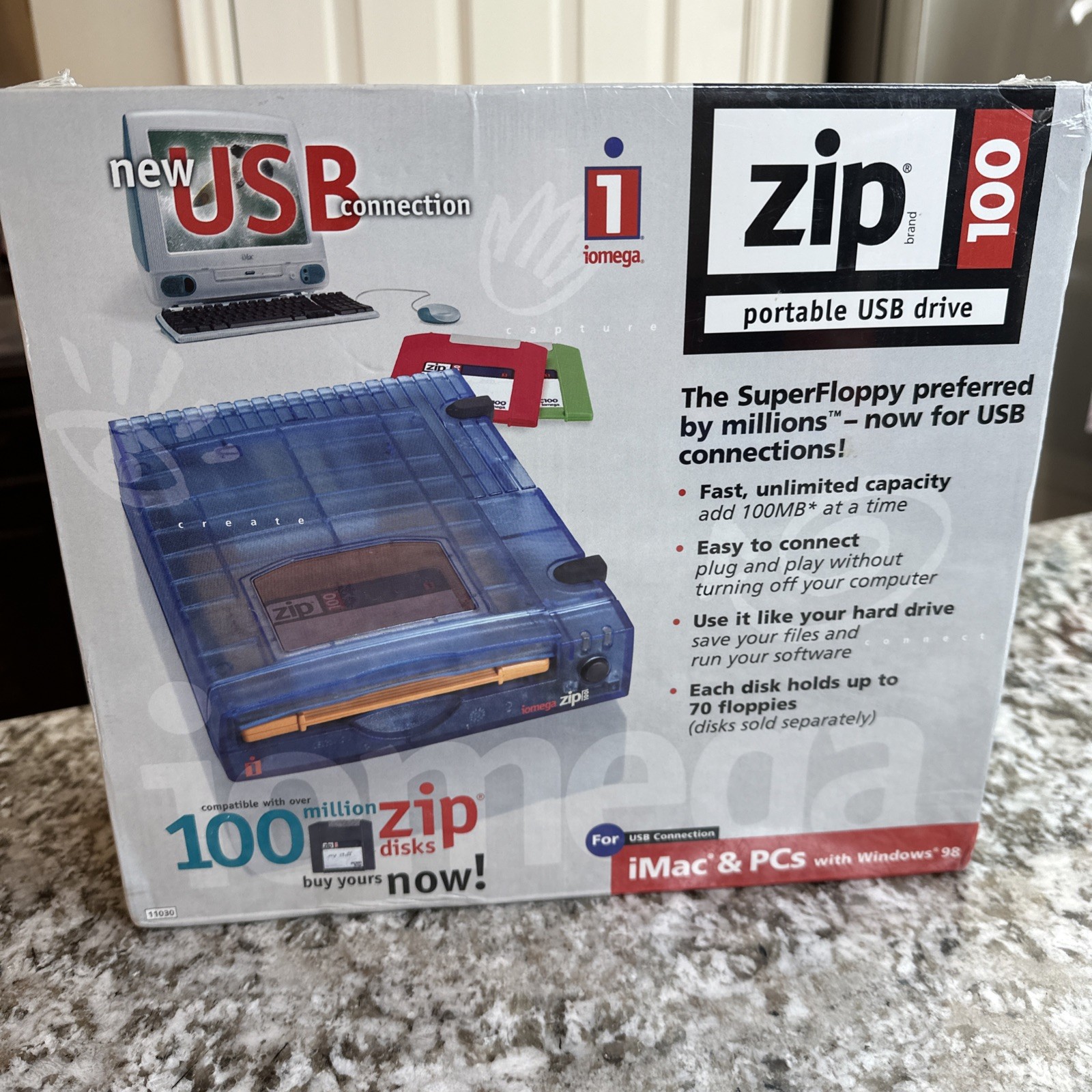 NEW Sealed Iomega Zip 100 Portable USB Drive External Mac PC Windows 98 Vintage