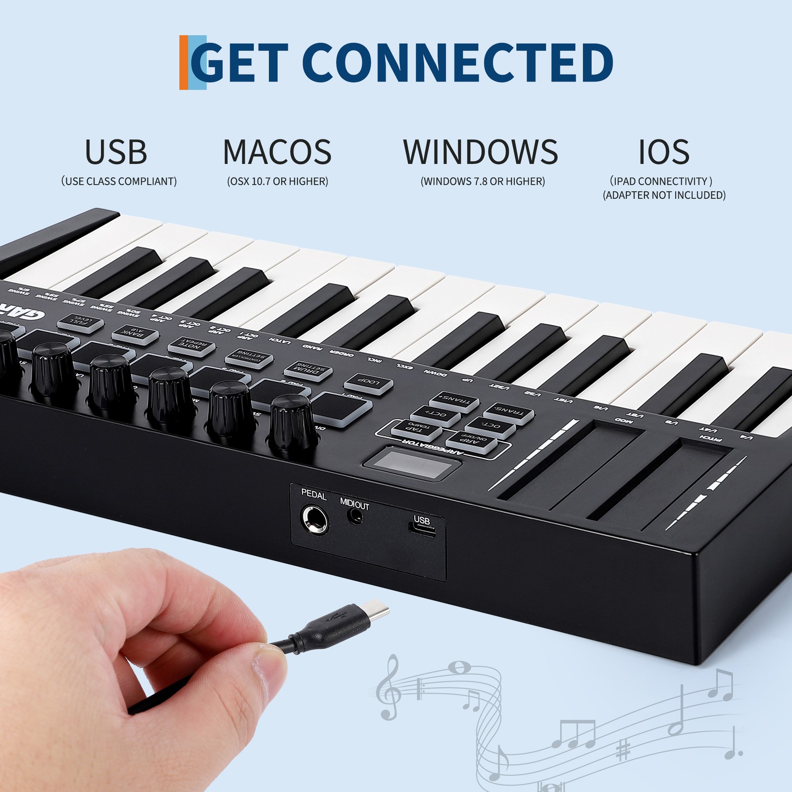 25-Key USB MIDI Keyboard w/8 Pads, 8 Knobs & OLED, Portable for DAW