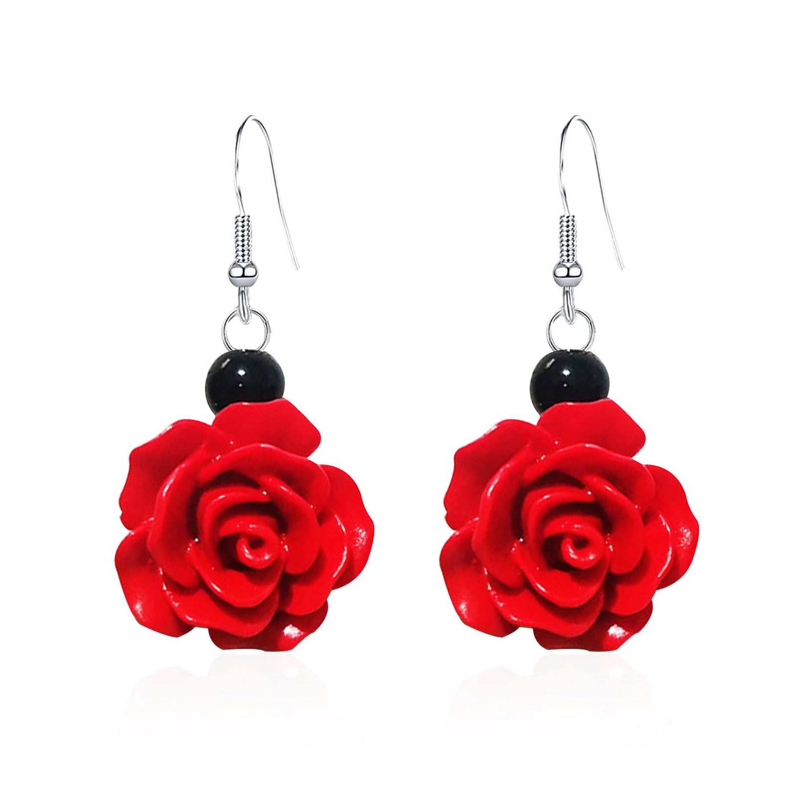 Red Rose Flower Earrings for Women Vintage Enamel Painting Floral Dangle Drop Ea