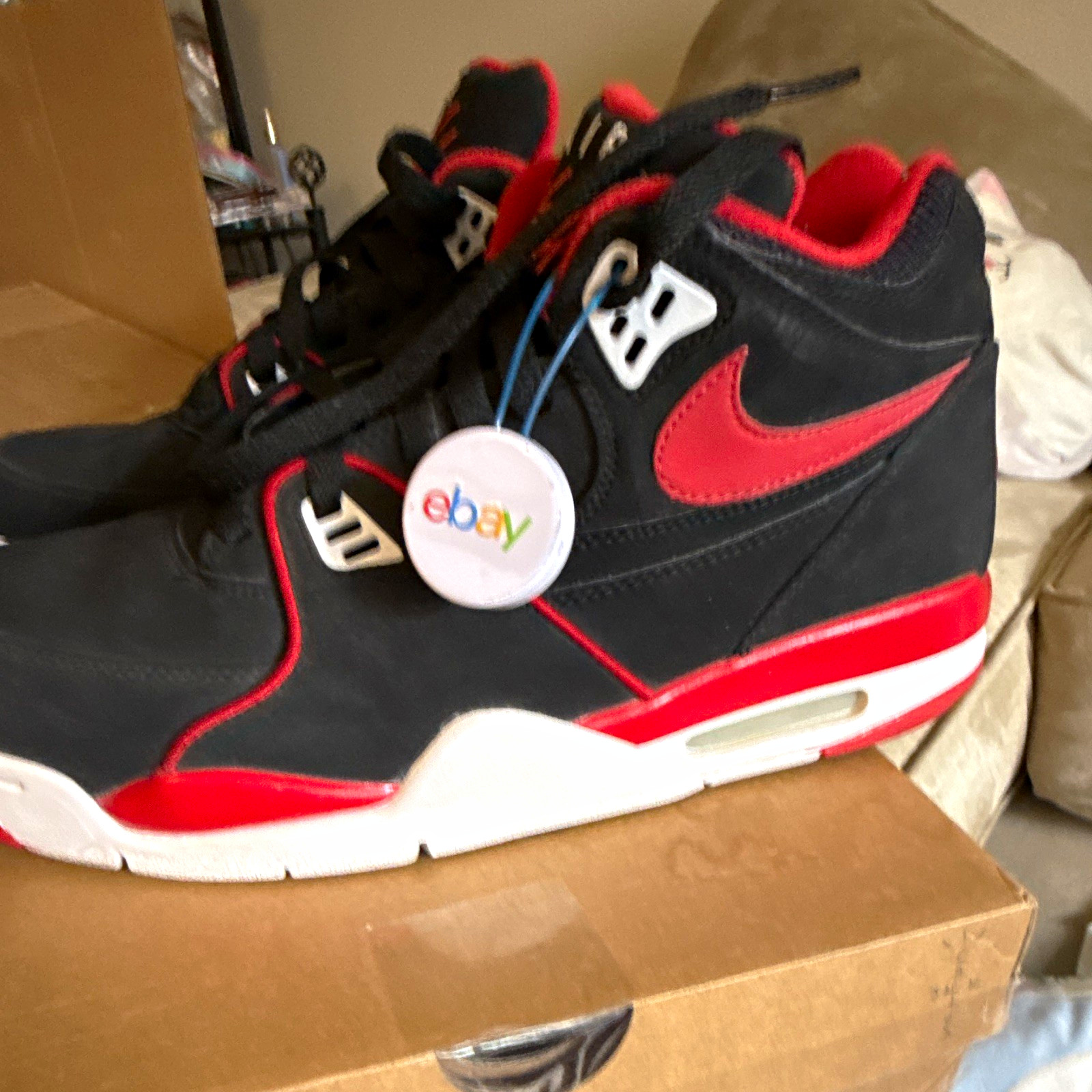 Nike Air Flight Mid Top Sneakers Black/Red/White Lace Up Men's