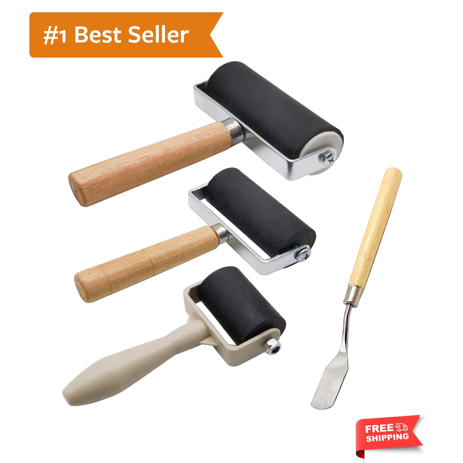 4 Pack Rubber Roller - Brayer Rollers with 3 Size for Crafting Brayer Rollers...