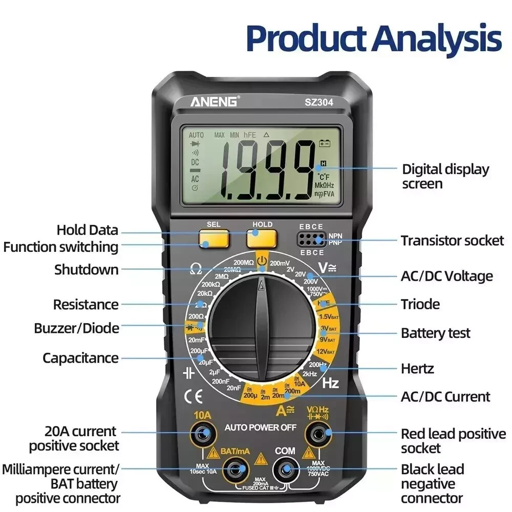 Digital Multimeter AC DC Voltmeter Ammeter Ohmmeter Volt Tester Meter WITH BATTs