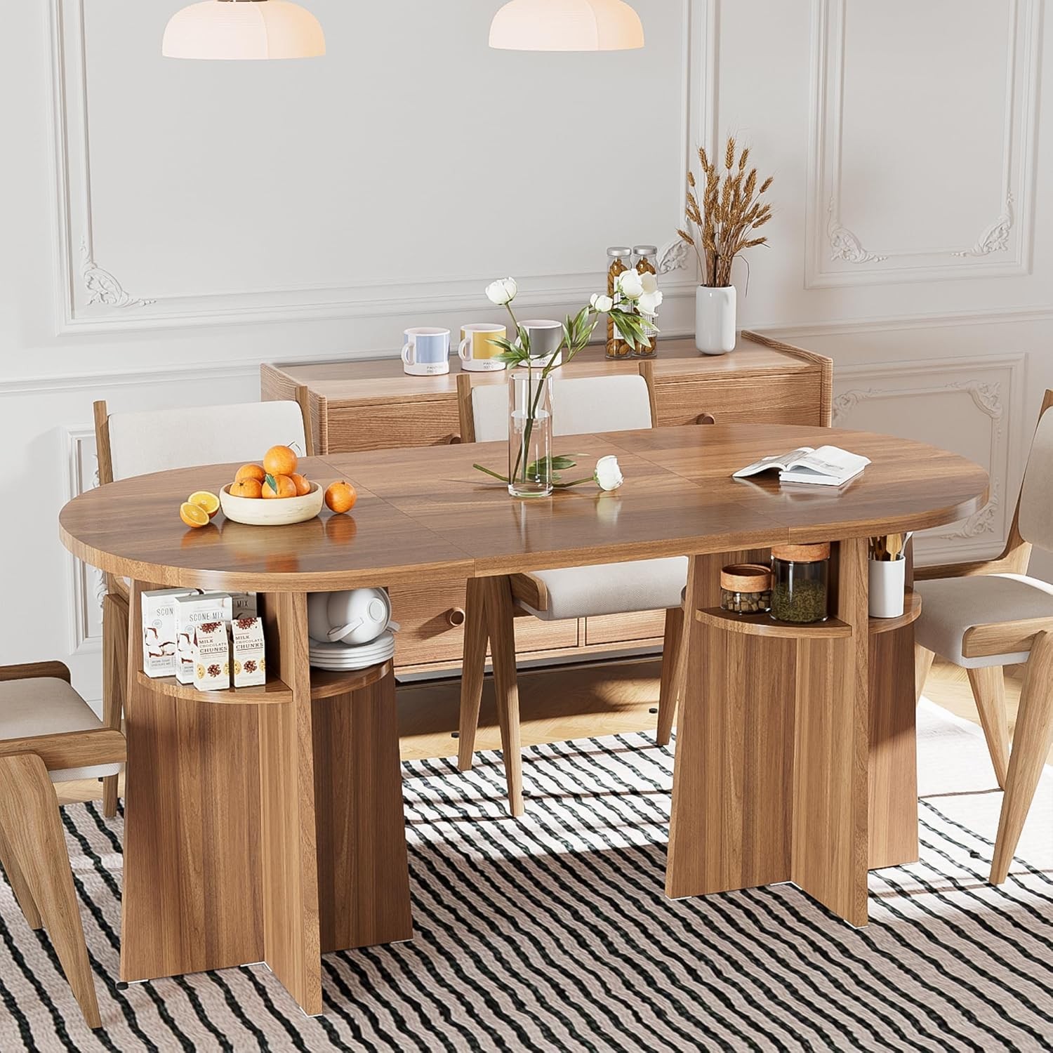 63” Oval Dining Table for 4-6 People, Modern Dinner Table with Heavy Duty Legs