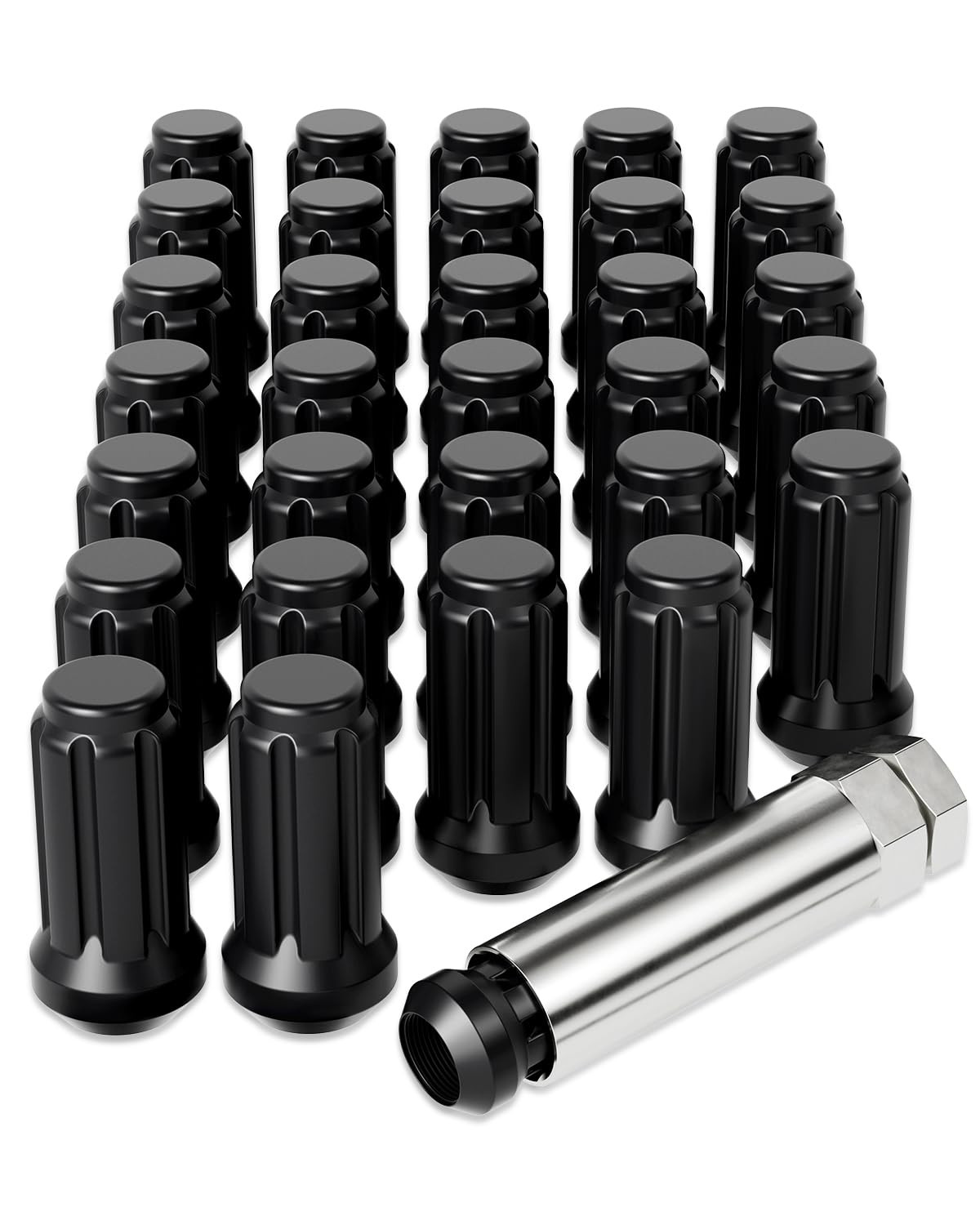 M14x1.5 Black Spline Lug Nuts 2" XL Cone Seat & Ford F250 F350 Chevy GMC Set 32