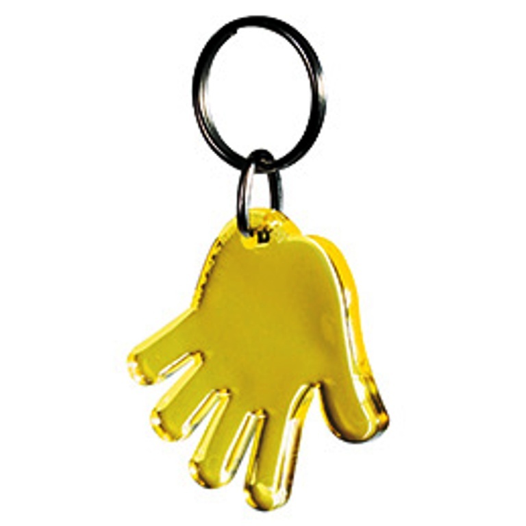 Gadget portachiavi a forma di mano x estetista associazione GIALLO TRASPARENTE