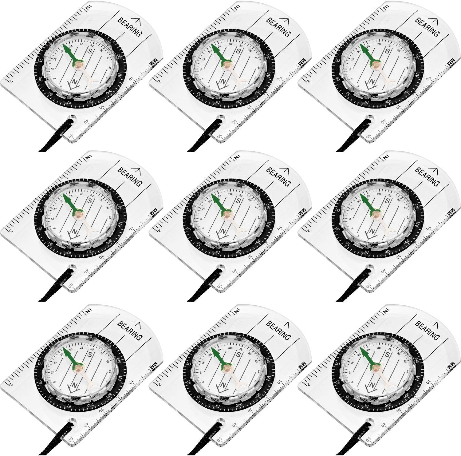 9 Pieces Orienteering Compass Hiking Backpacking Camping Compass Map Reading