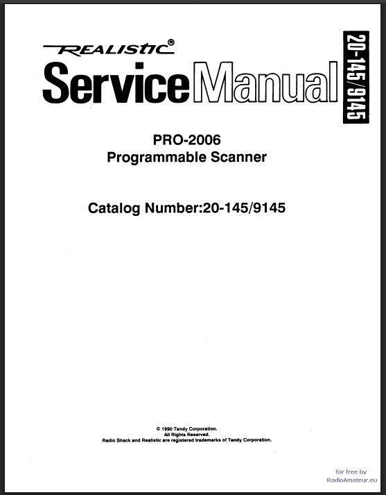 Realistic Pro-2006 Service Manual: 77 Pages, Black & White, Coil Bound