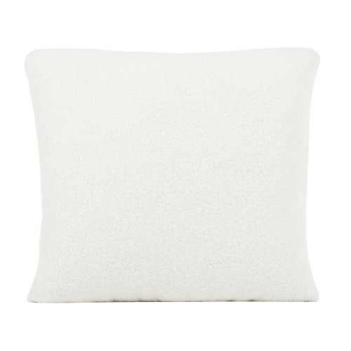 White Teddy Fabric Upholstered Club Chair Solid Wood Legs Lumbar Pillow Single