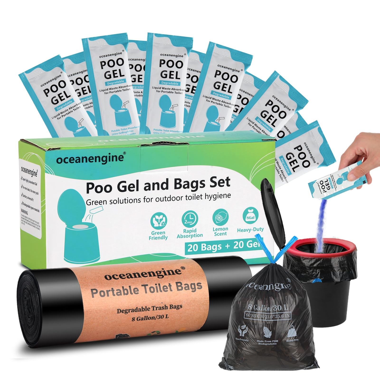 Portable Toilet Bags 2 Count (Pack of 20), ​40 Count: 20 & 20 Gel Packs