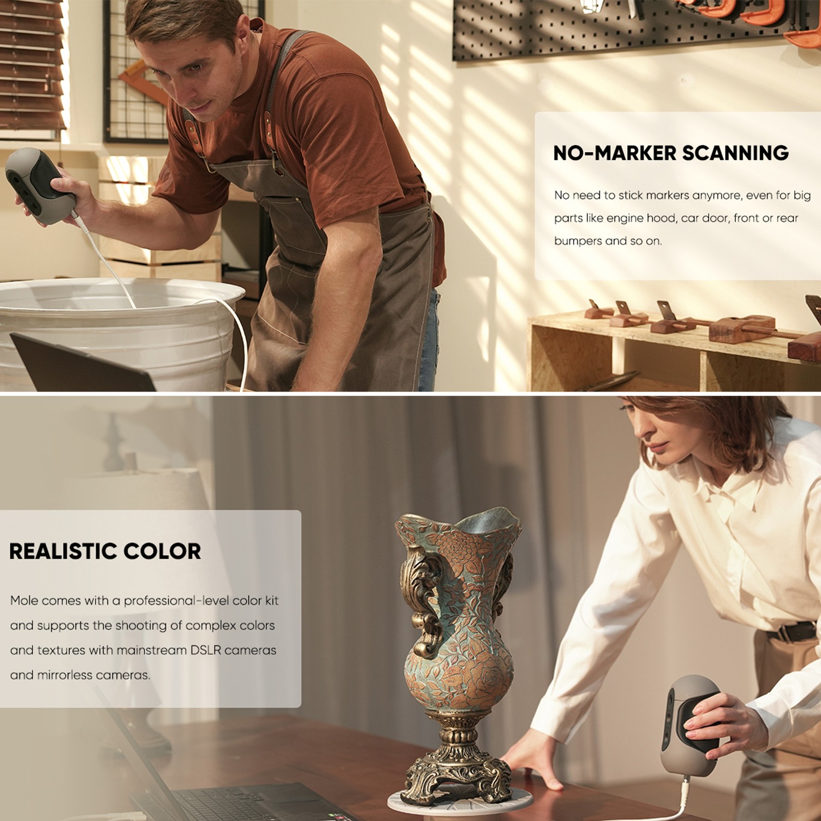 3DMakerpro Mole Handheld 3D Scanner Standard 0.05mm Accuracy 0.1mm Resolution