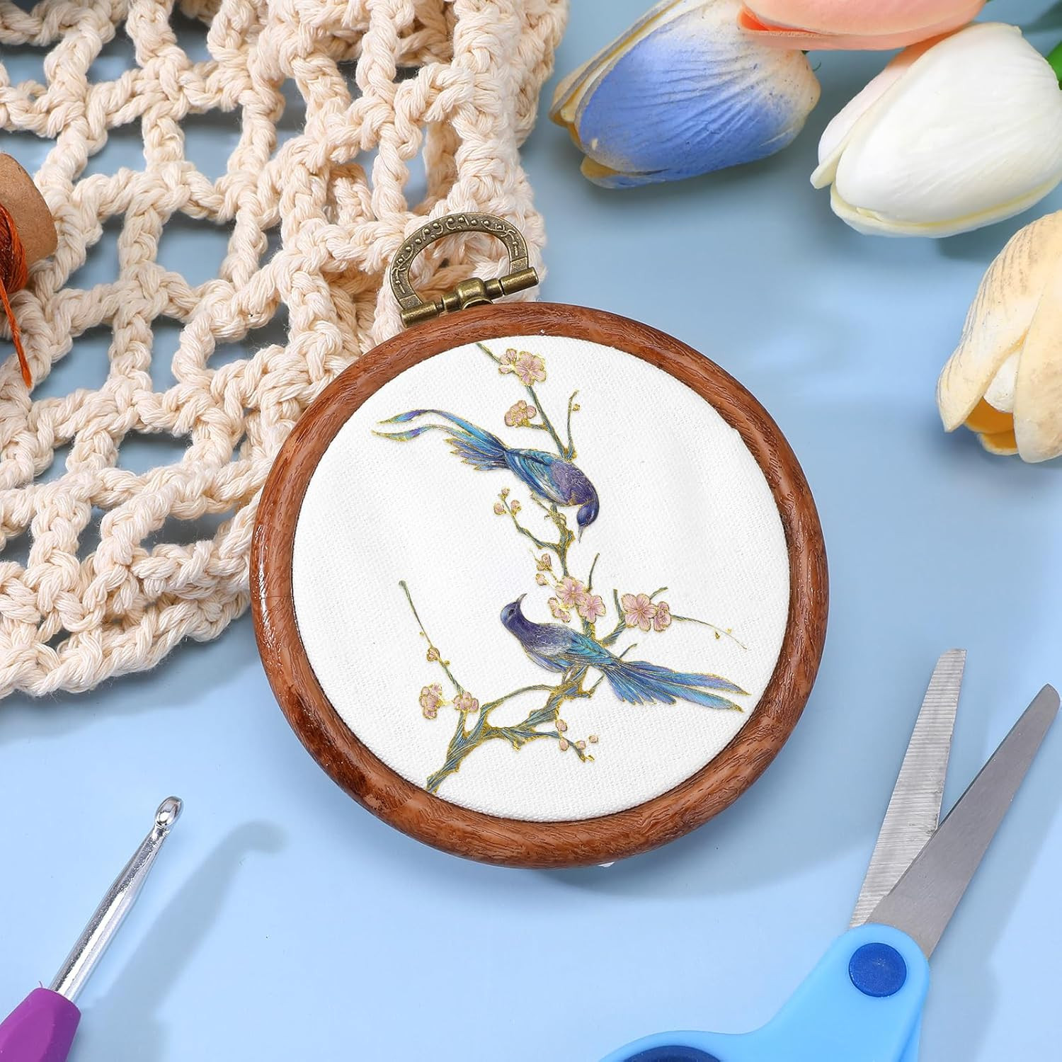 15 Pcs 3" Mini Embroidery Hoops Imitated Wood Plastic Frame Display Circle Cross