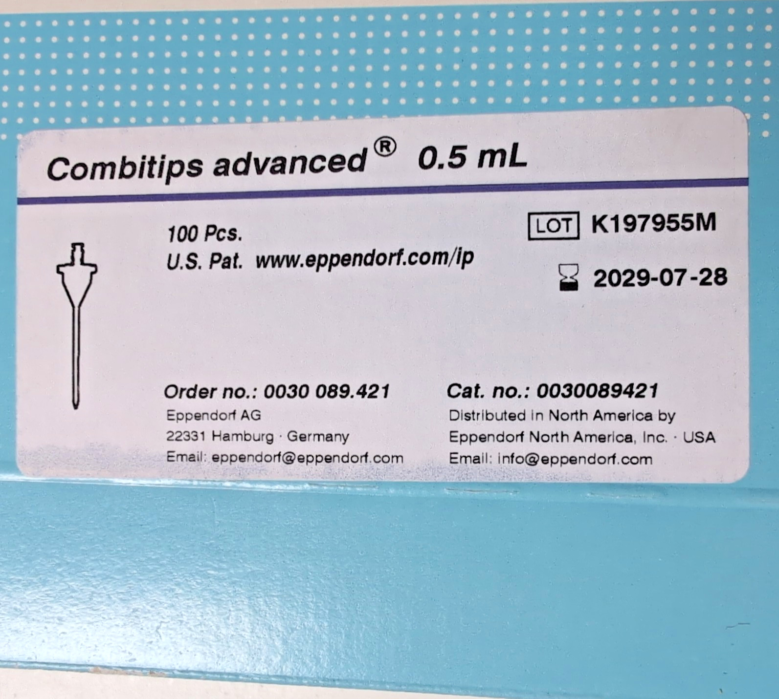NEW - EPPENDORF Combitips Advanced 0.5mL Pipet Tips 100/Pk 0030089421