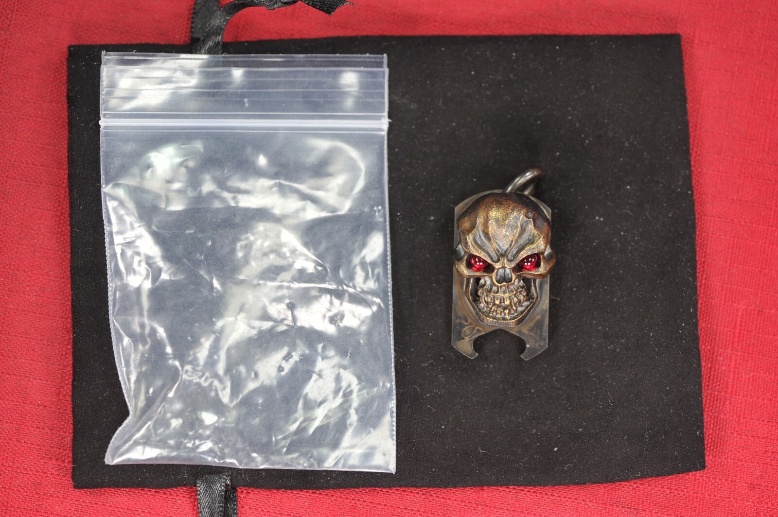 Steel Flame XL 3D Hardness Skull w/Red Eyes in Bronze Stainless EBO