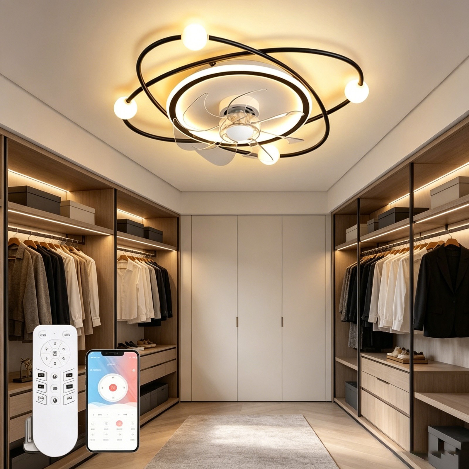 Modern LED Ceiling Fan Light Timer Setting for Home Office Cafe Restaurant Decor