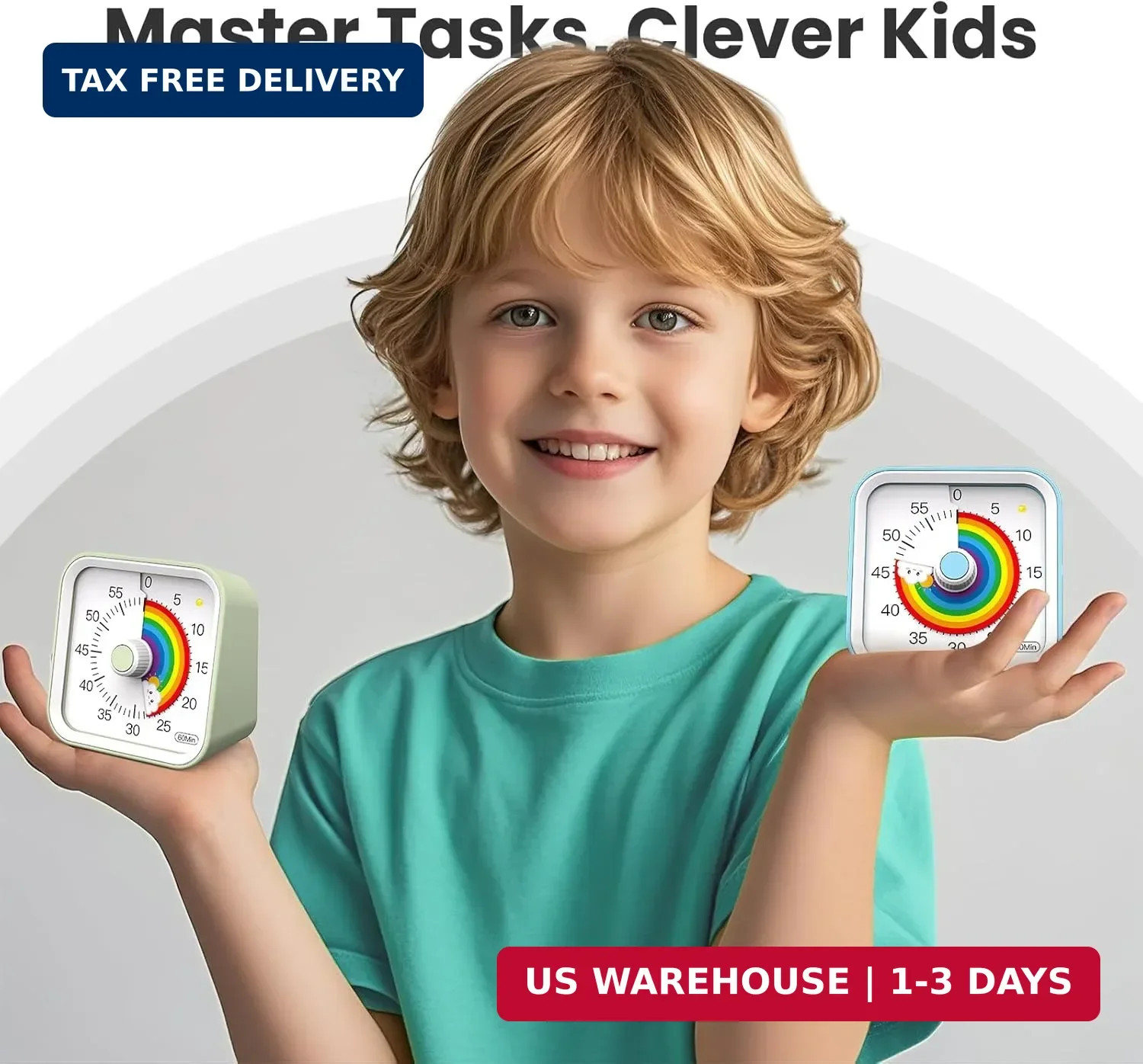 Visual Timer for Kids, Rainbow Timer with Pause Function, Blue | Cute Kids Timer