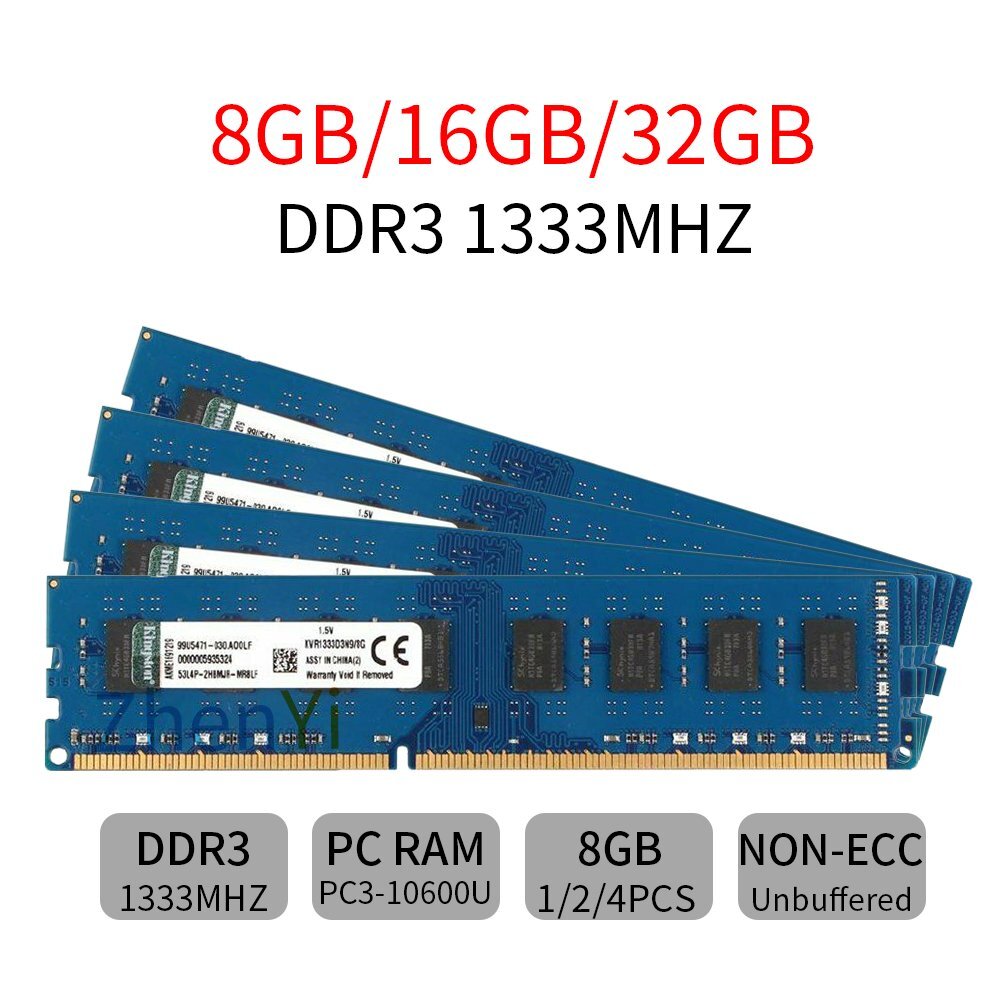 Kingston 32GB 16GB 8G PC3-10600U DDR3 1333 KVR1333D3N9/8G DIMM Memory RAM Lot UL