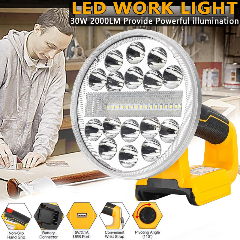 30W Cordless LED Work Light Handheld Jobsite Light for Dewalt 20V Li-Ion Battery