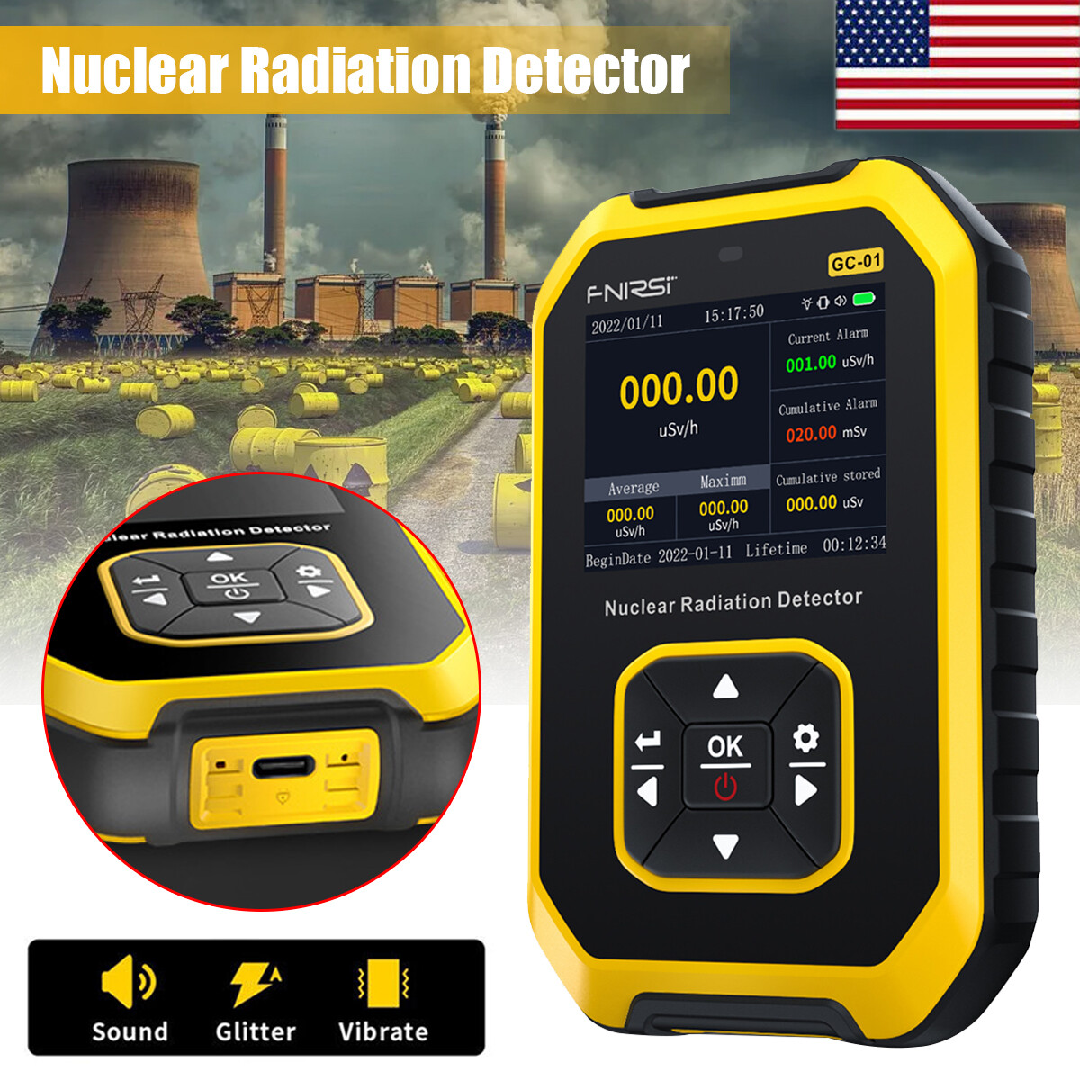 Nuclear Radiation Detector Counter Tube GM Geiger Test X-Ray Dosimeter Monitor.