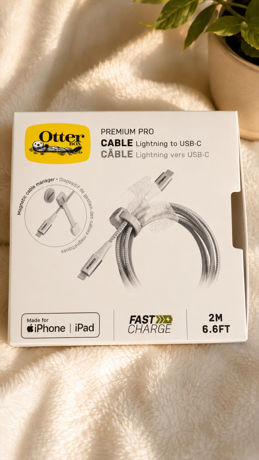 OtterBox Premium Pro Cable MFI Certified Lightning to USB- C 6.6 Ft Cable White
