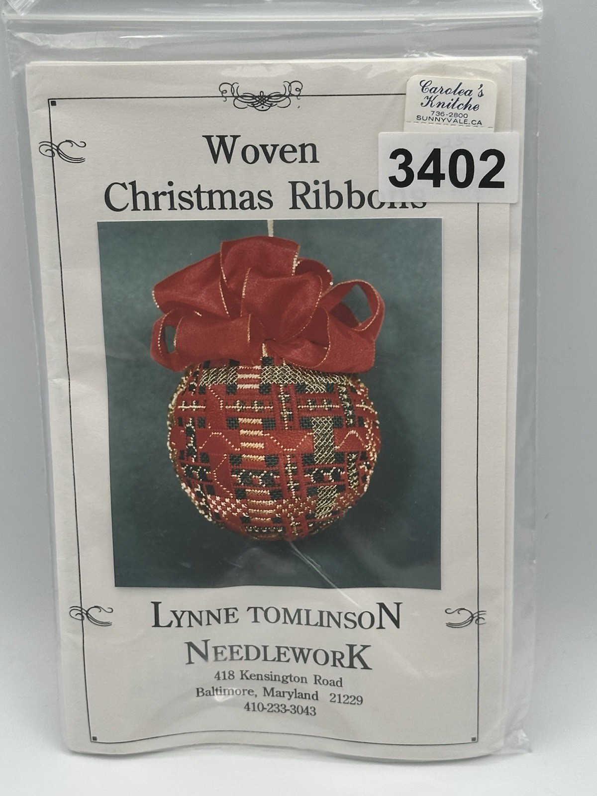 Lynne Tomlinson Needlework Woven Christmas Ribbons Ornament Pattern 1995