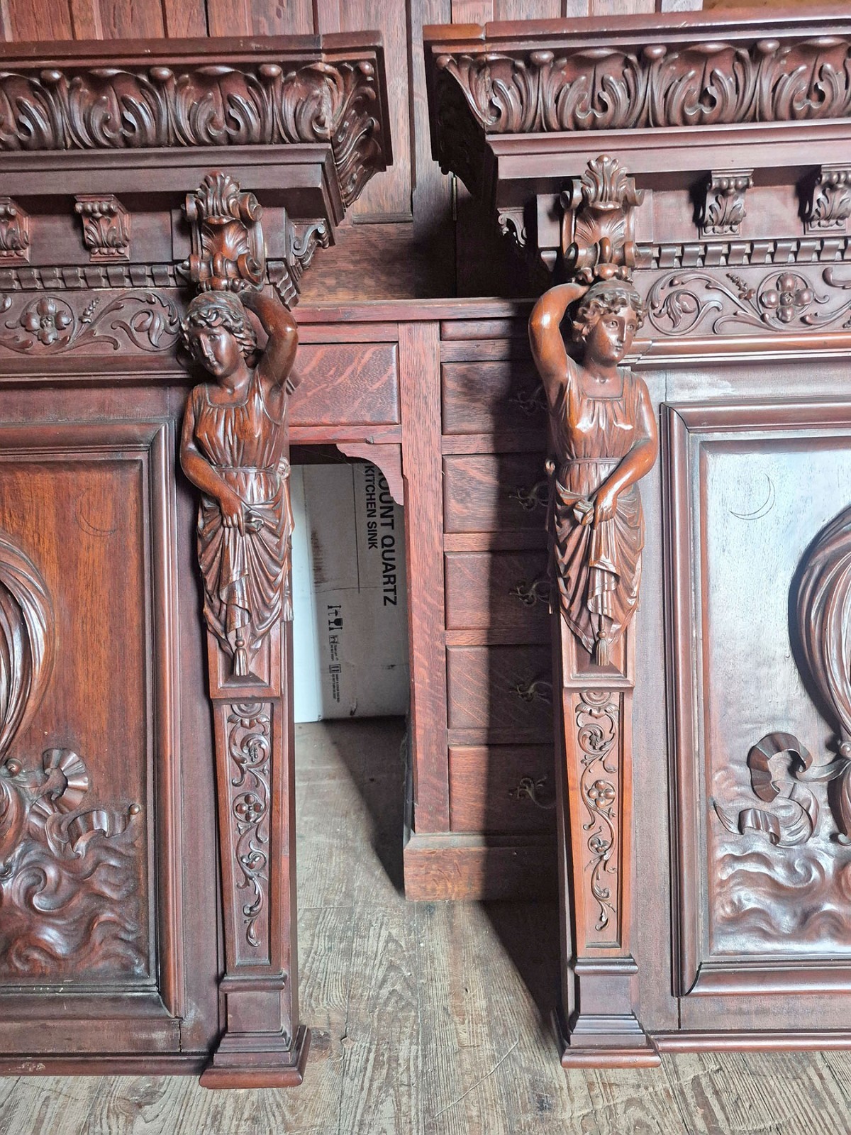 HORNER QUALITY FIGURAL CARVED PANELS TWIN HEADBOARDS