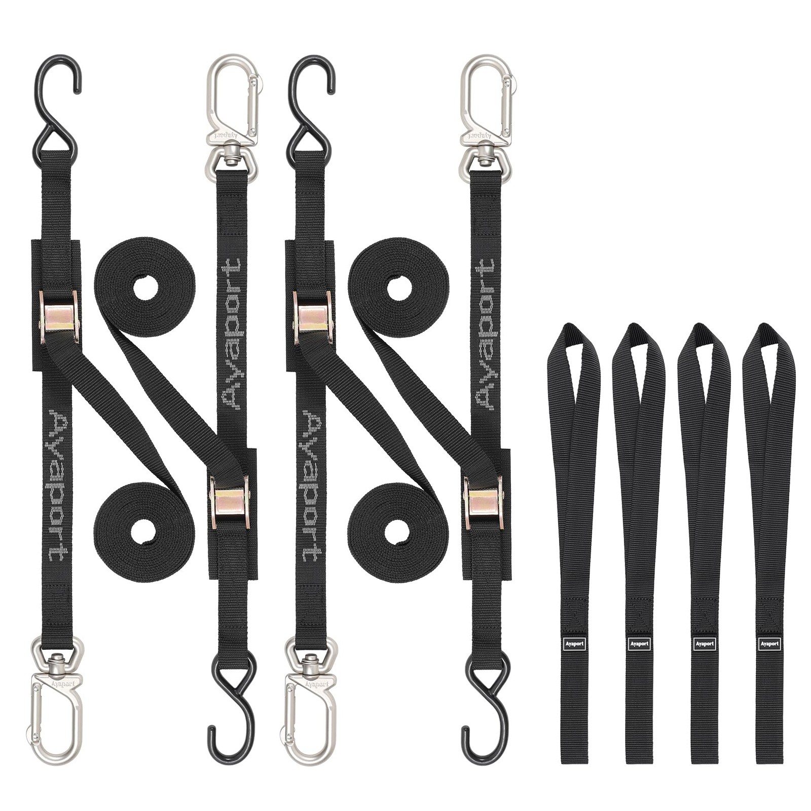 Ayaport Cam Buckle Tie Down Straps 6 feet with Swivel Hook-1"x6' black
