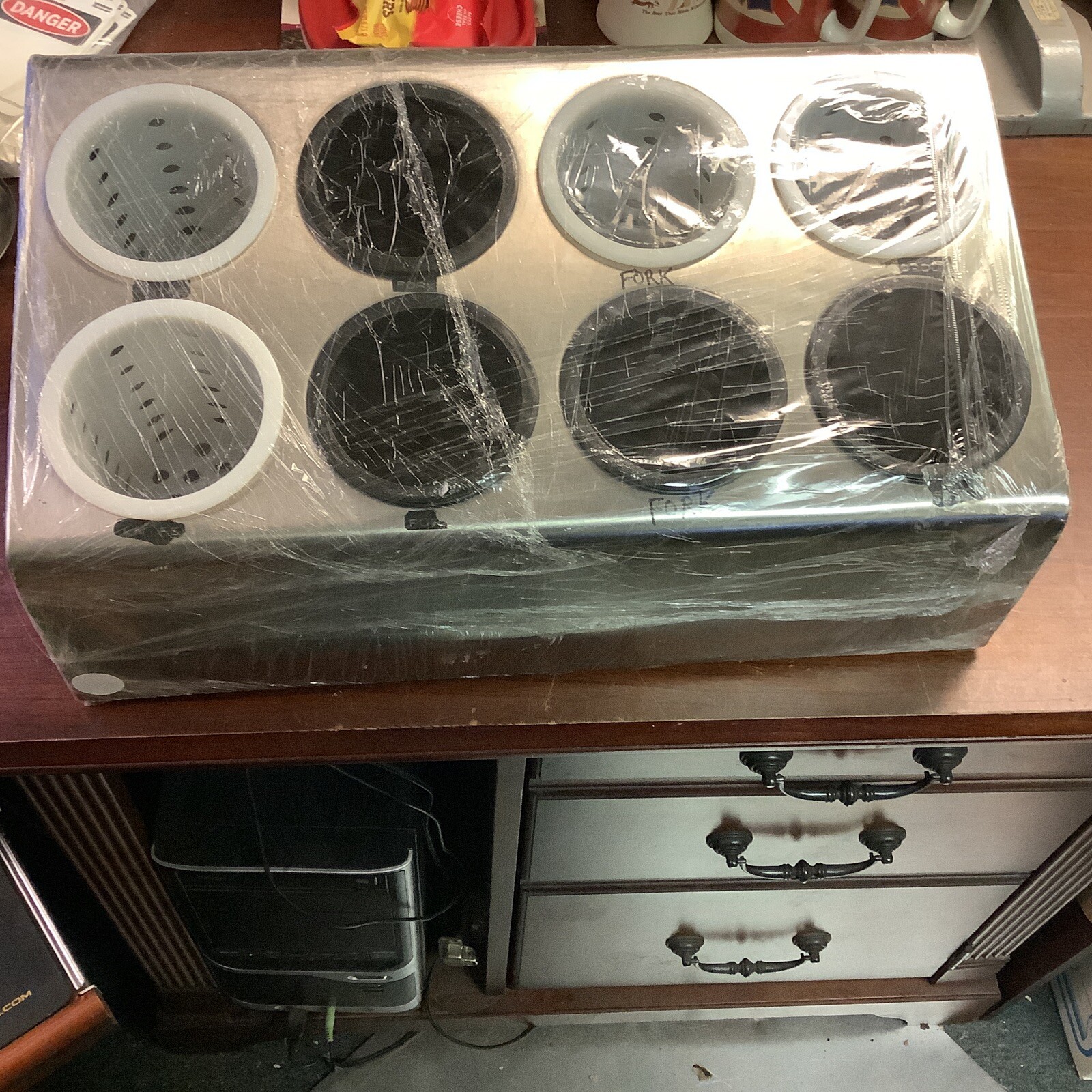 Stainless Steel Eight Hole Flatware Organizer With Perforated Plastic Cylinders