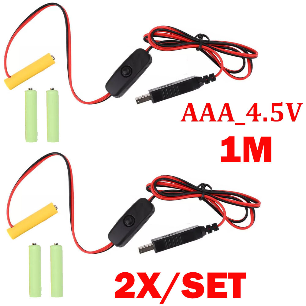 2PCS/Set 4.5V AAA Eliminator Cables 1M Dummy-Battery Power Cord Replacement