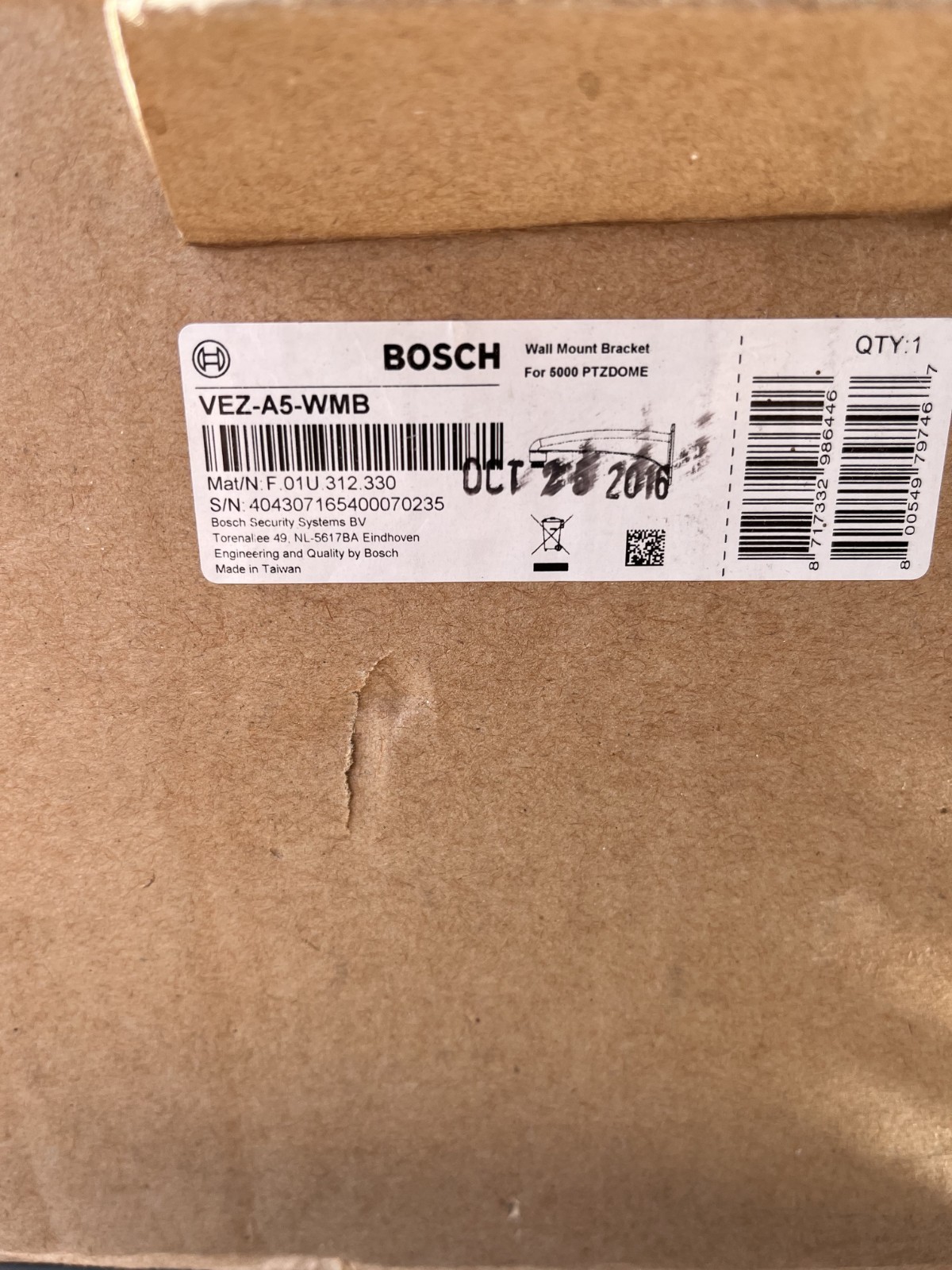 Bosch VEZ-A5-WMB, Wall mount bracket for 5000 PTZ DOME Discontinued