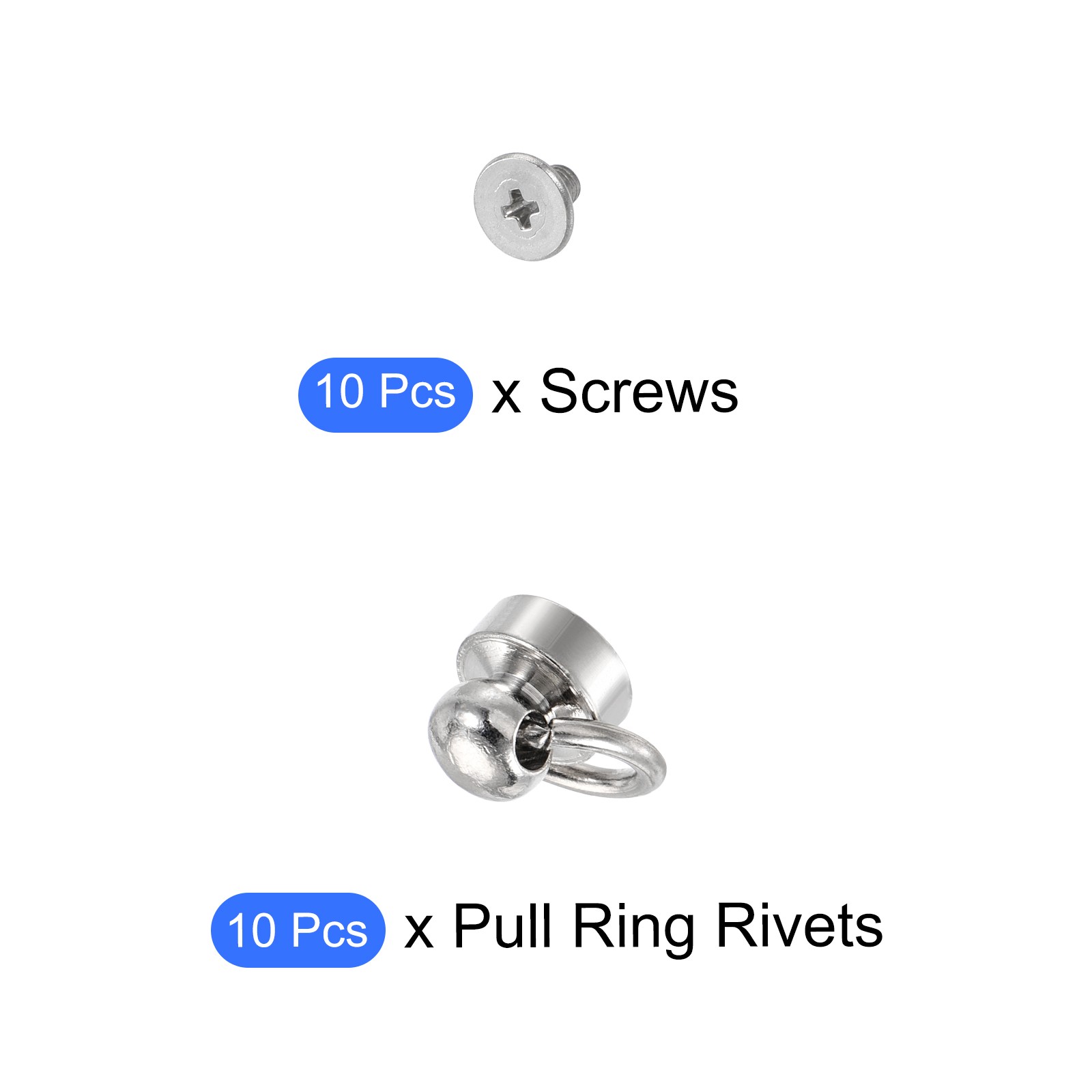 Round Head Pull Ring Rivet Studs 8mm 10Pcs Brass Button Rivets w Screw Silver