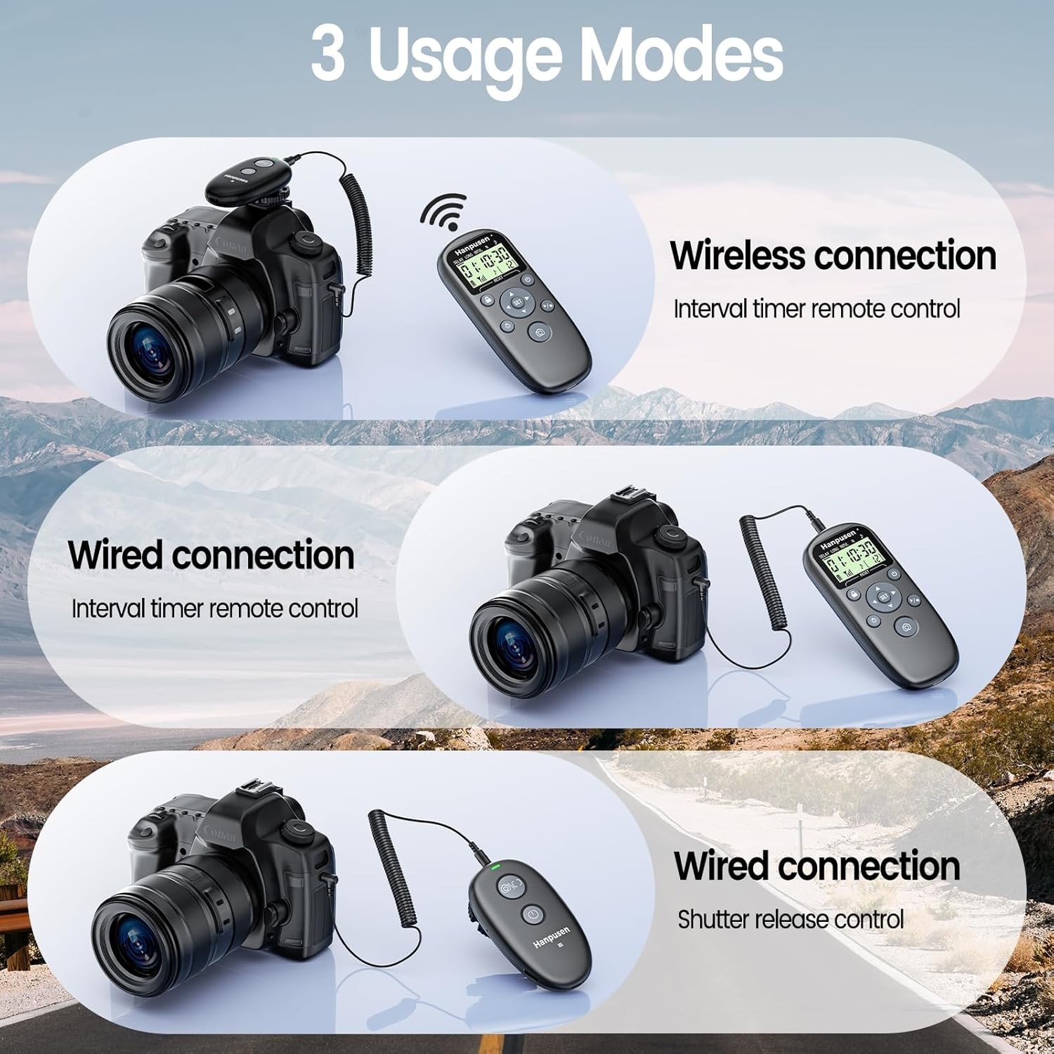 Rechargeable Camera Remote Control with Timer Intervalometer, Wireless
