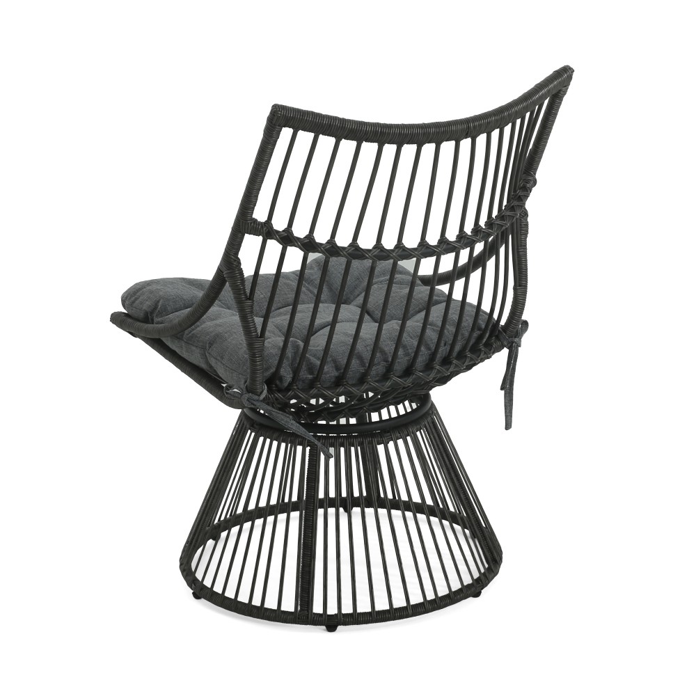 Mid Century High Back Wicker Chair with Side Table Grey PE Rattan