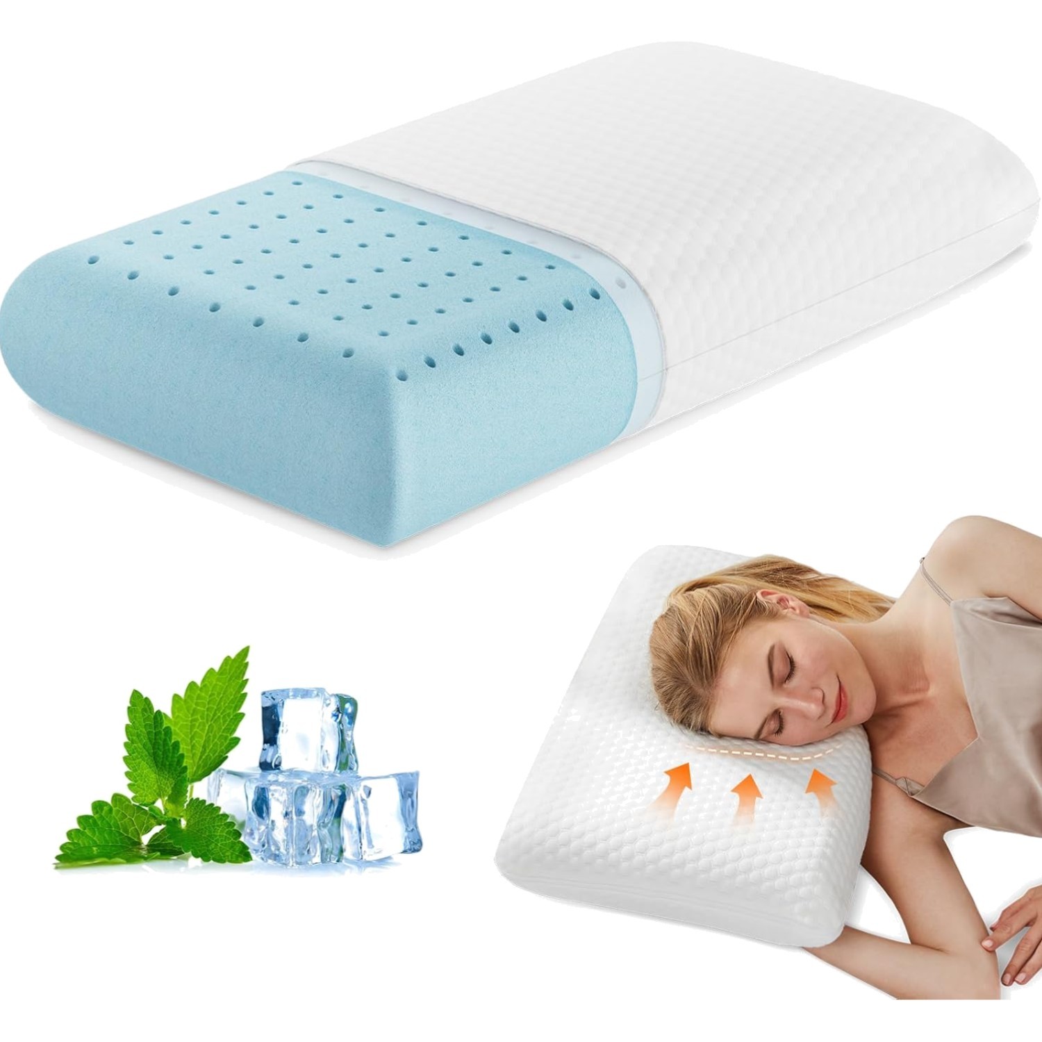 Cooling Memory Foam Pillow with Pillowcase - Neck Support for Side Sleepers