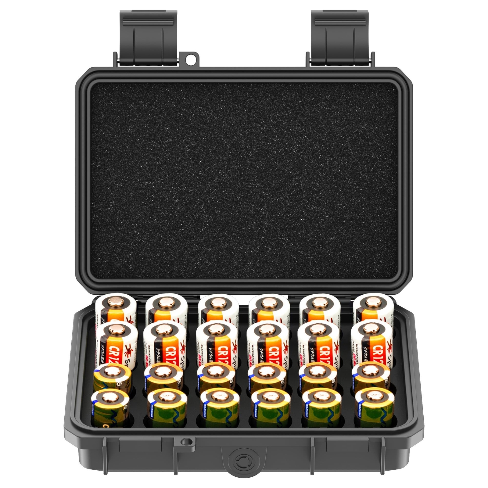 24 Slots CR2 CR123 CR123A Lithium Battery Organizer Case, IP67 Waterproof Har...