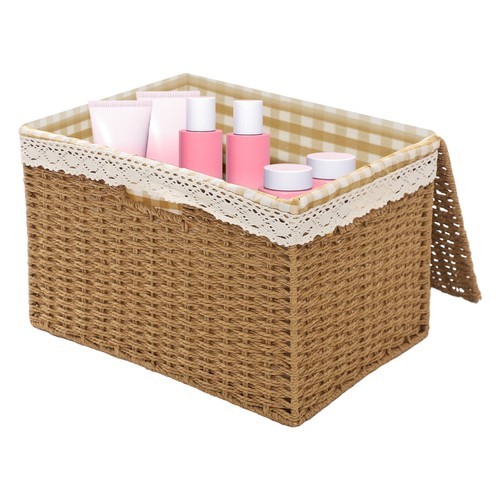 Large Storage Bin Rope Woven Basket Storage Basket with Lid/Handle & Liner