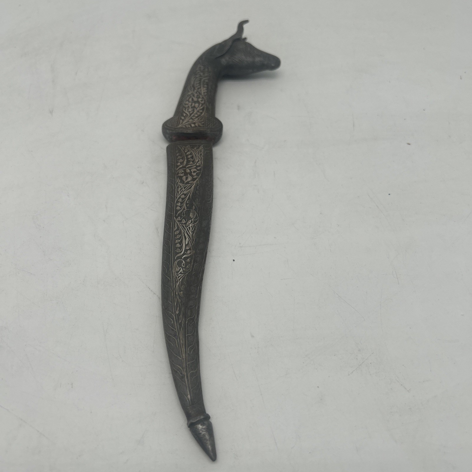 Vintage Indopersian Mugal Silver Koftgiri Work Damascus Dagger Bull 11” J43