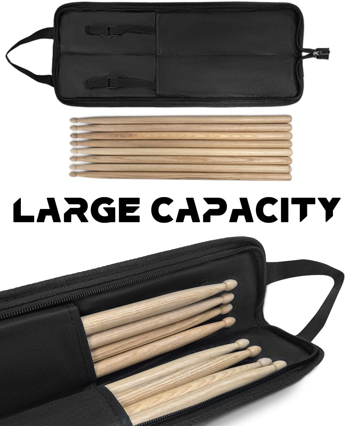 Drumstick Bag, Small Drumstick Storage Case, Hanging Drumstick Rack Bag (Black)