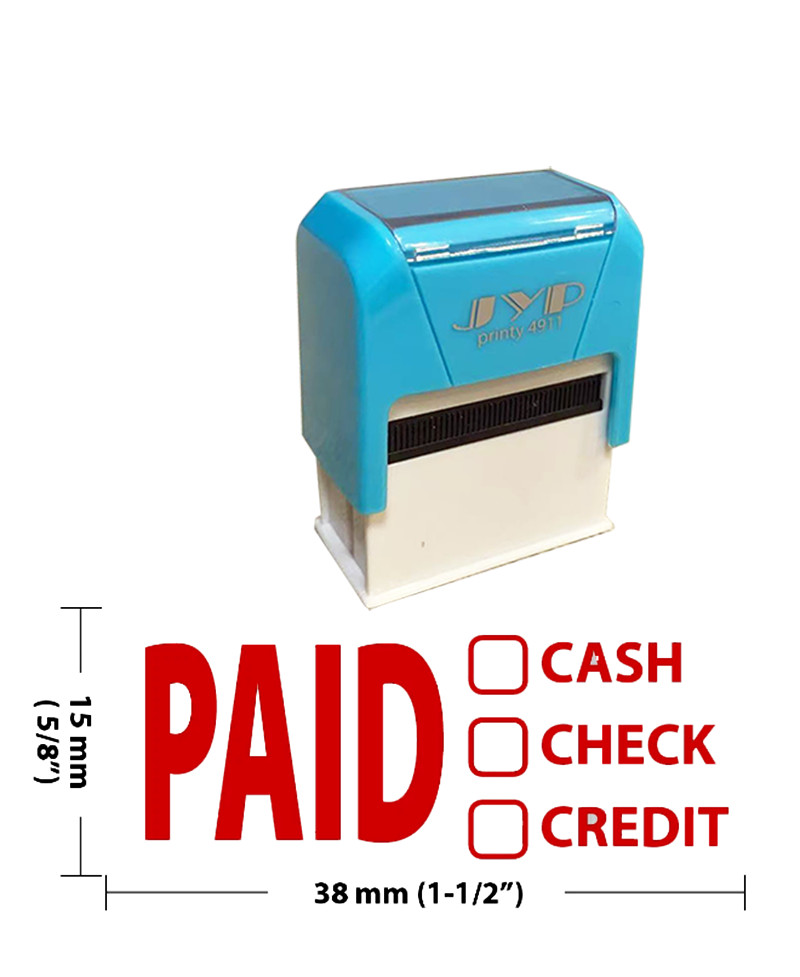 PAID CASH CHECK CREDIT - JYP 4911R Self Inking Rubber Stamp (RED INK)