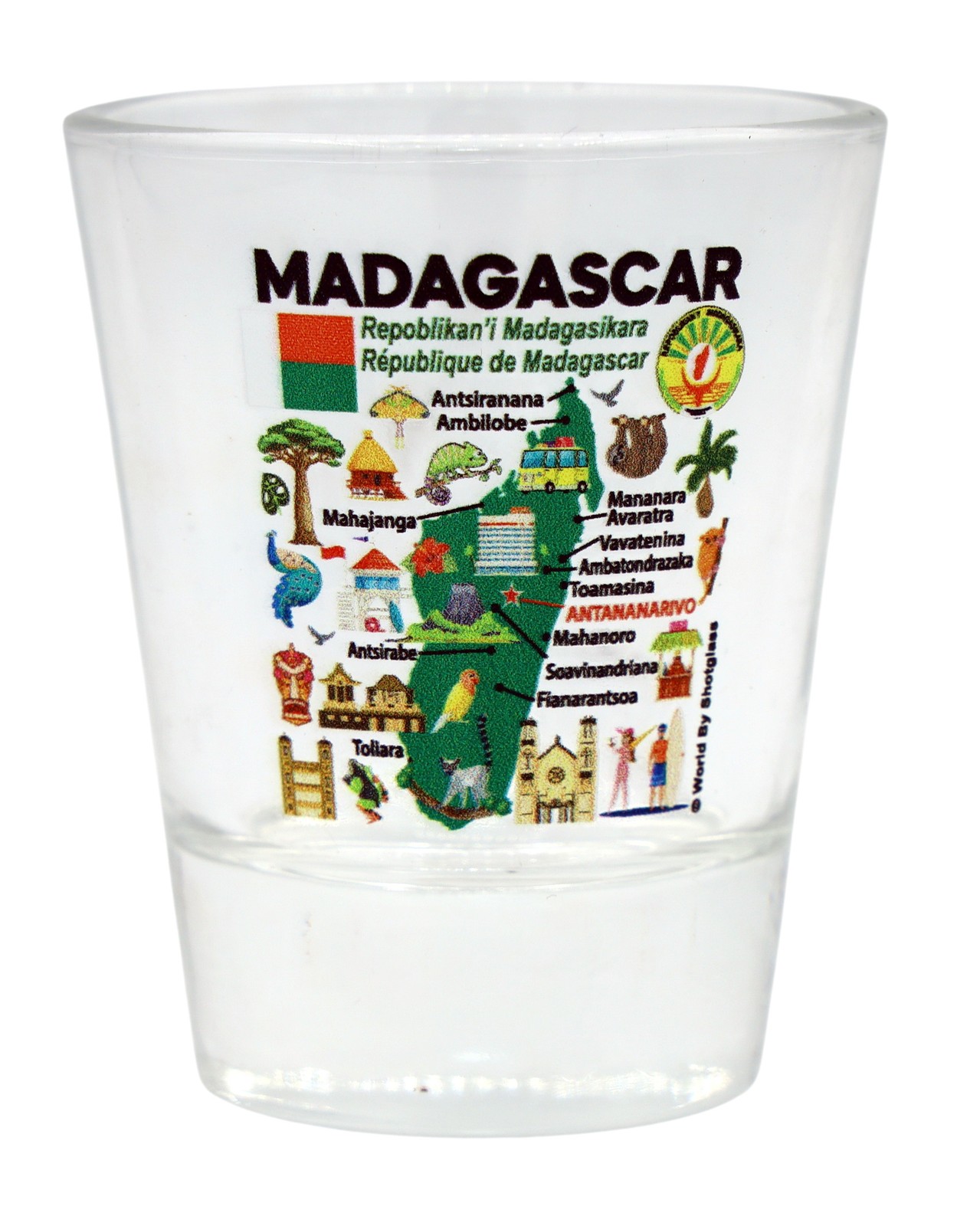 Madagascar Map and Attractions Collage Shot Glass