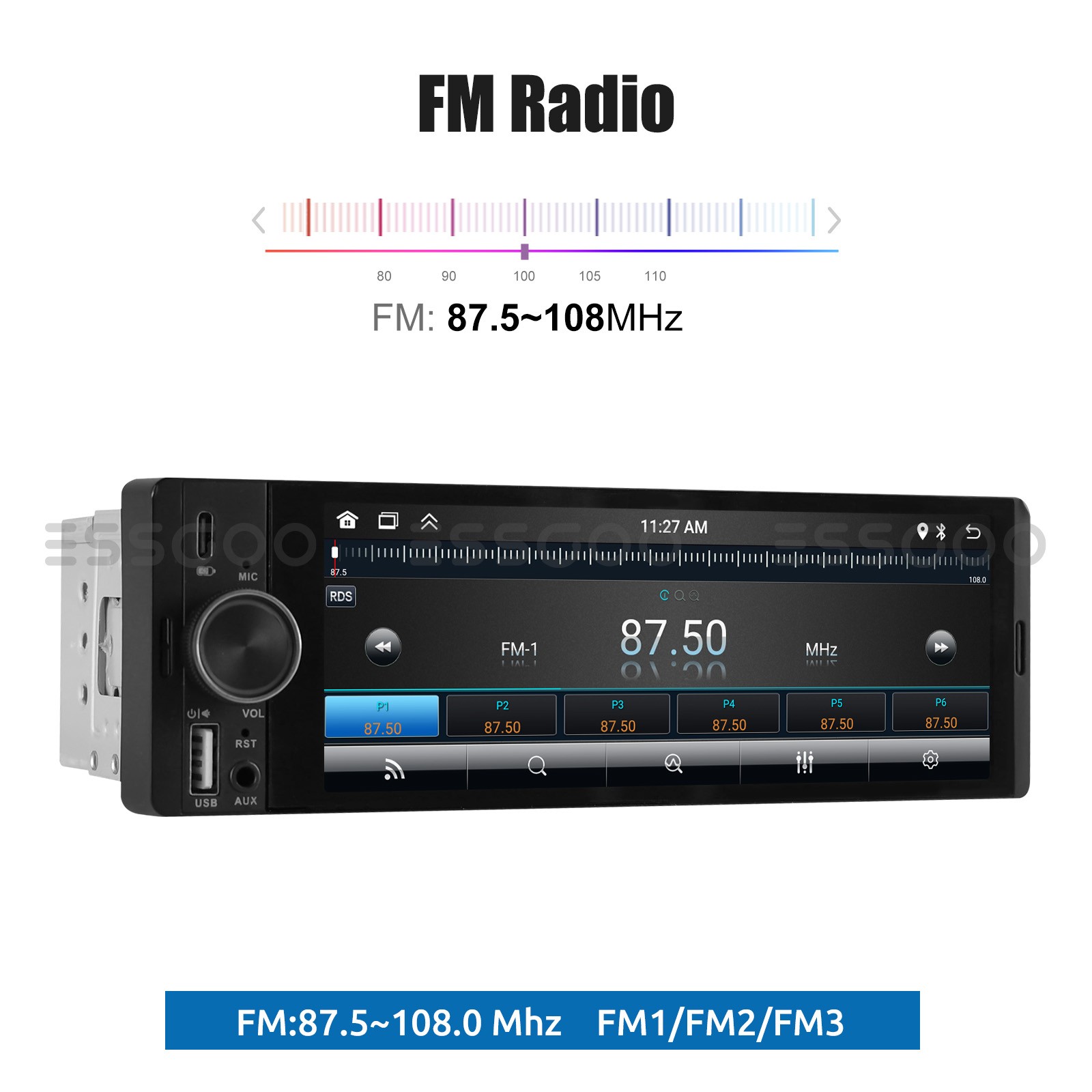 6.36" Single Din Car Stereo Wireless CarPlay Android Auto Radio Bluetooth MP5 FM