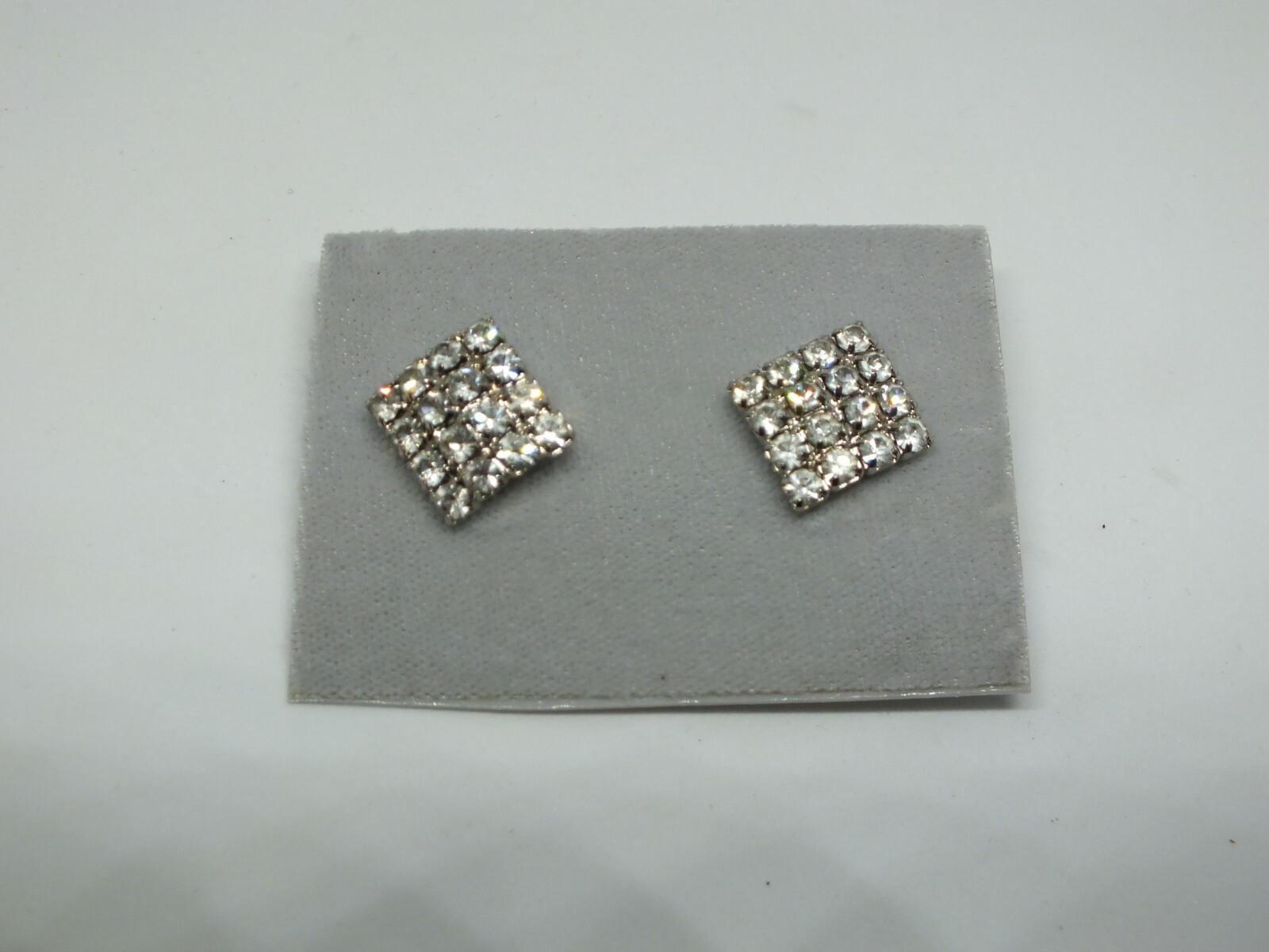 Beautiful Post Pierced Earrings Silver Tone Filled Clear Prong Set Rhinestones