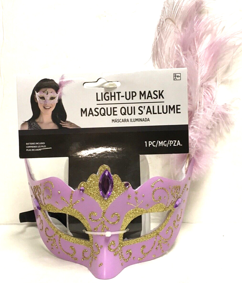 Light Up Mask Women Eye Mask Fashion Faux Purple Feather Masquedare Party Mask