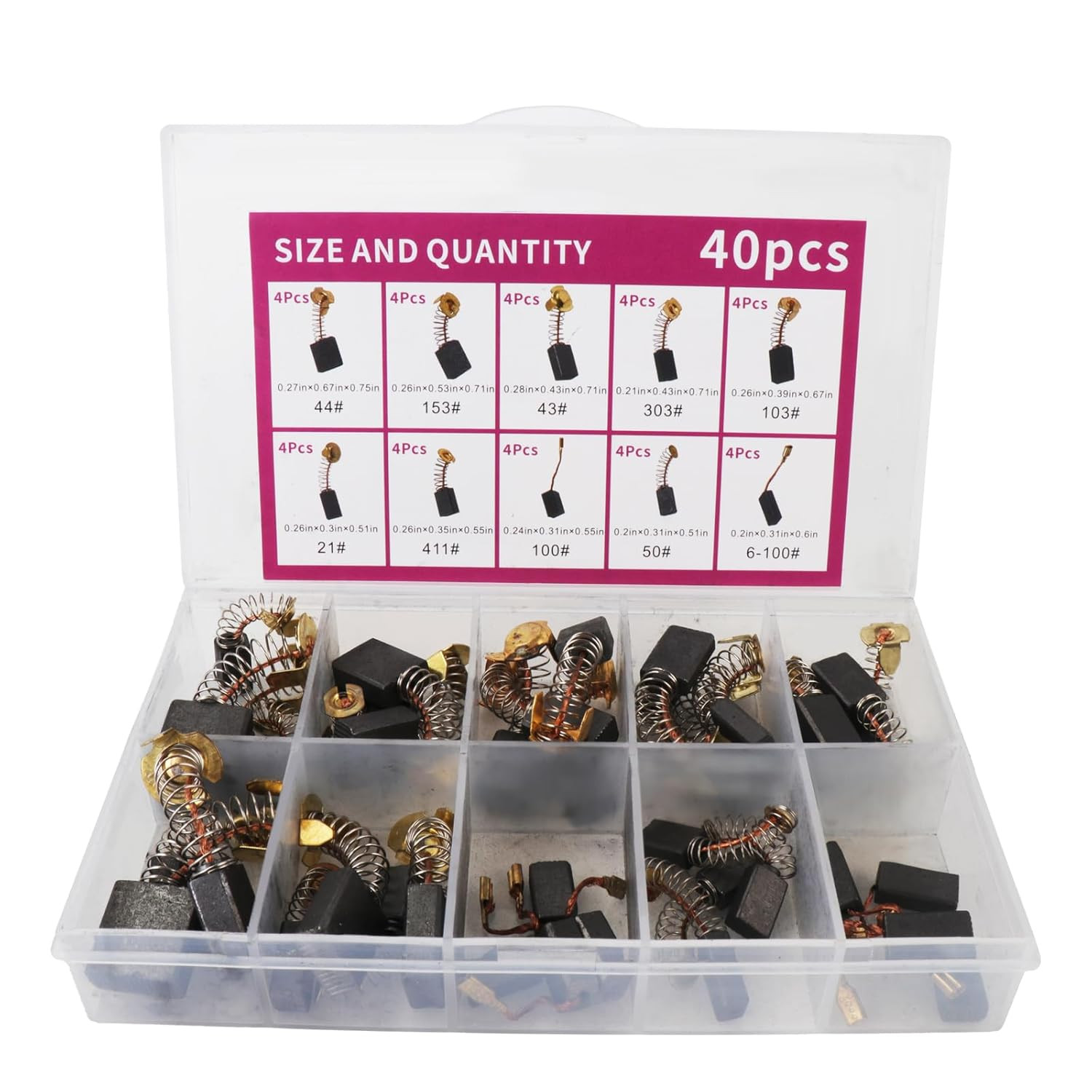 40Pcs Electric Motor Carbon Brushes 10 Models Graphite Replacement Repair Parts